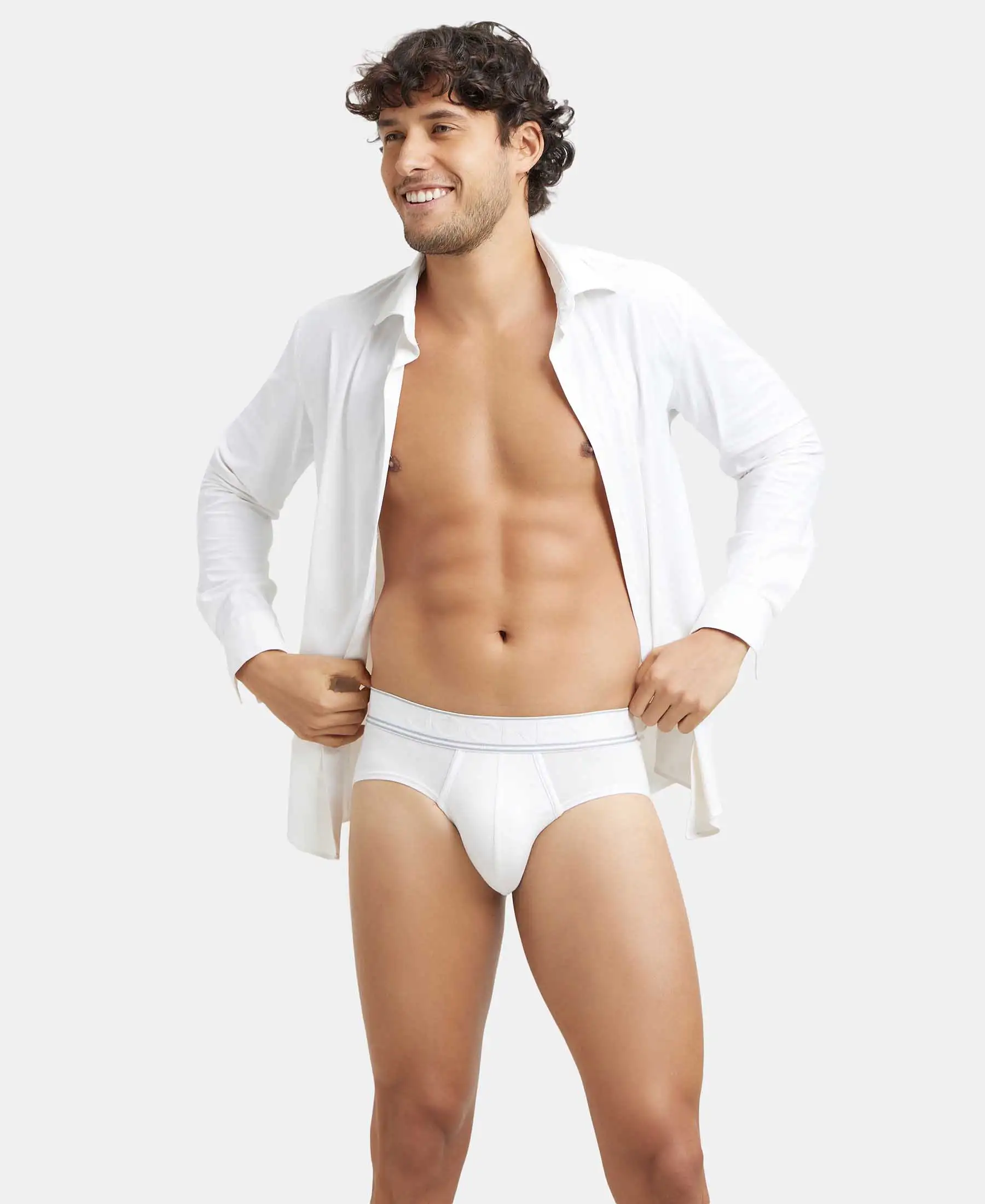 Tencel Micro Modal Elastane Stretch Solid Brief with StayFresh Properties - White - Image 5