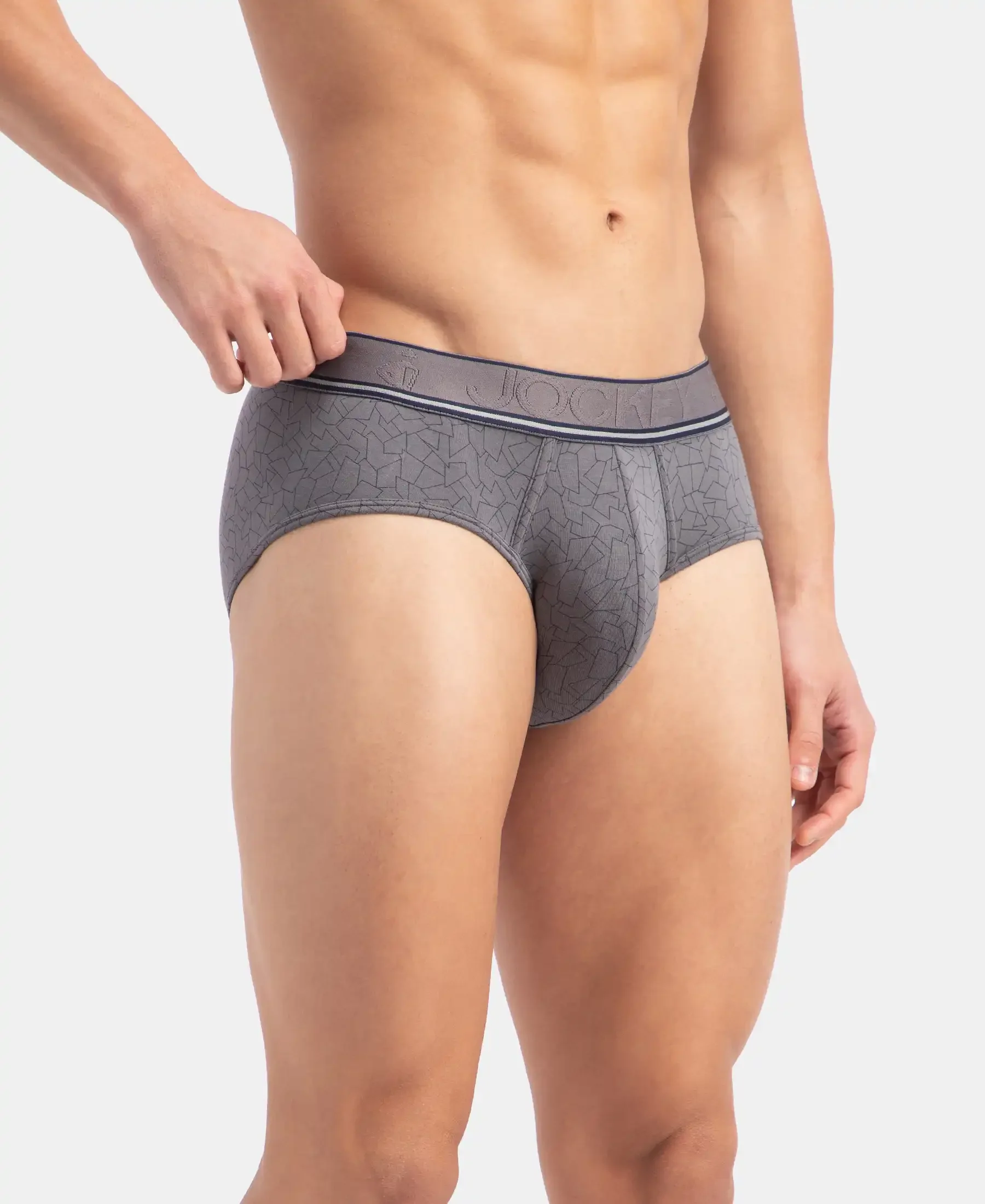 Tencel Micro Modal Elastane Stretch Printed Brief with Natural StayFresh Properties - Gun Metal - Image 2