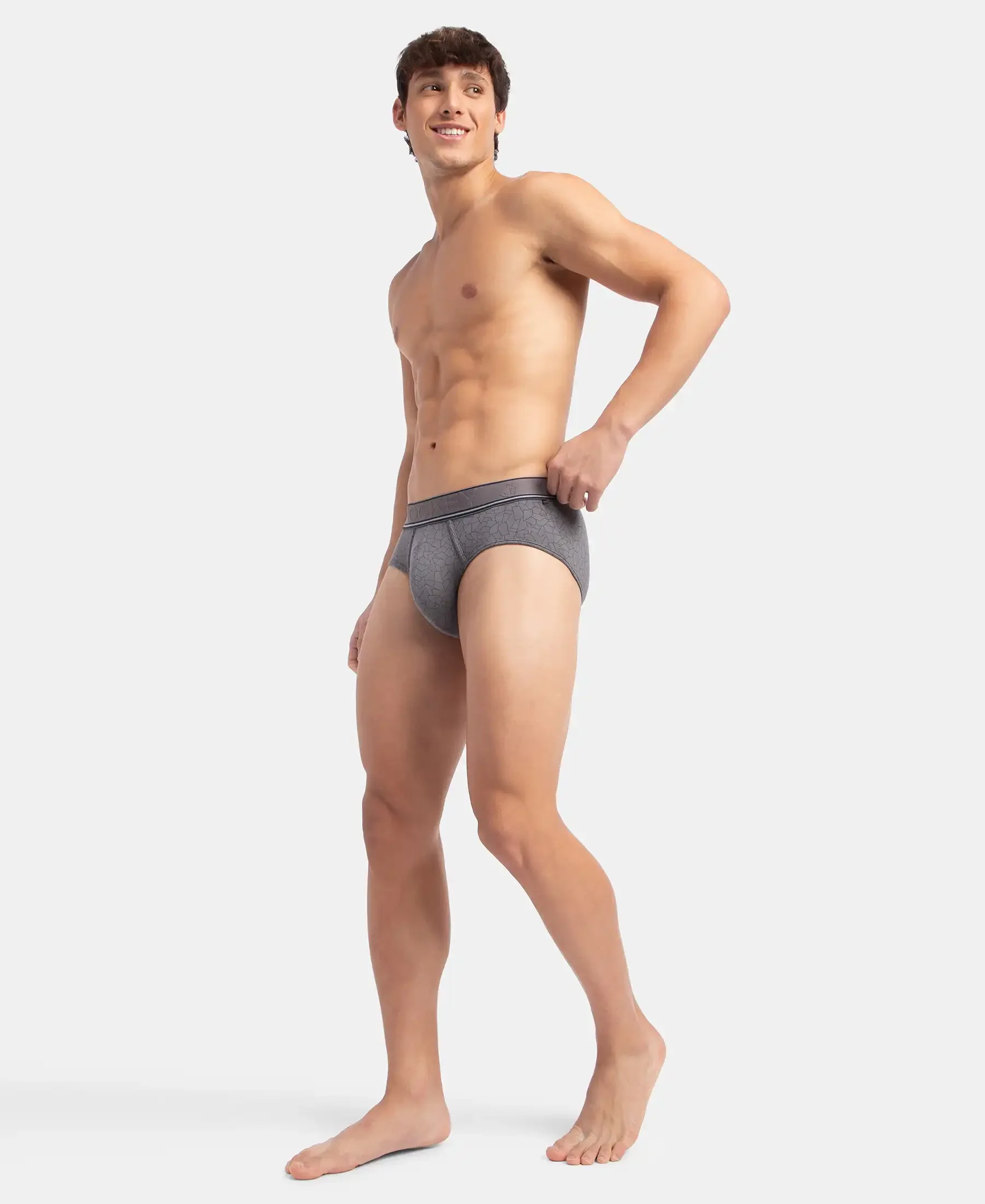 Tencel Micro Modal Elastane Stretch Printed Brief with Natural StayFresh Properties - Gun Metal - Image 6