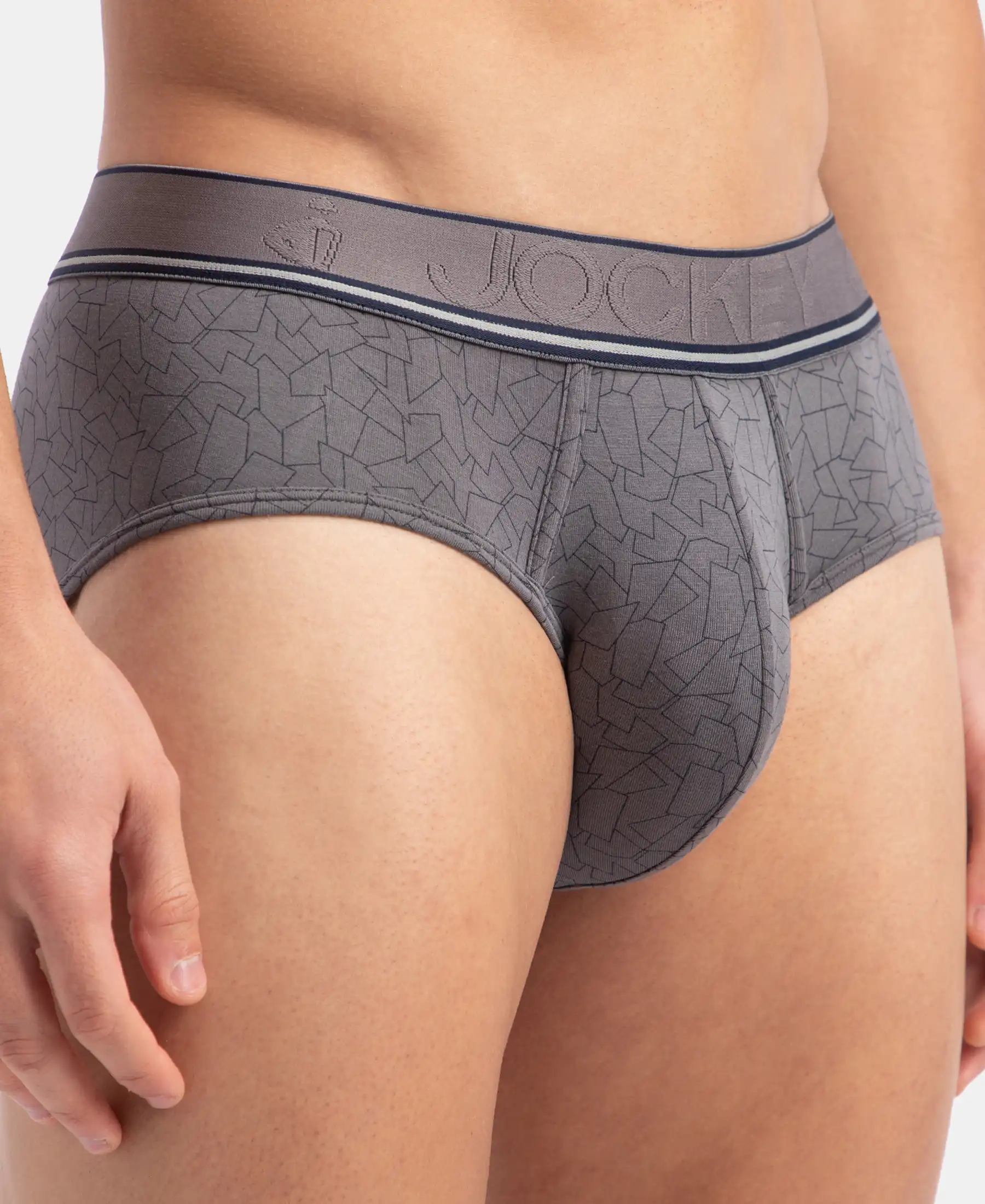 Tencel Micro Modal Elastane Stretch Printed Brief with Natural StayFresh Properties - Gun Metal - Image 7