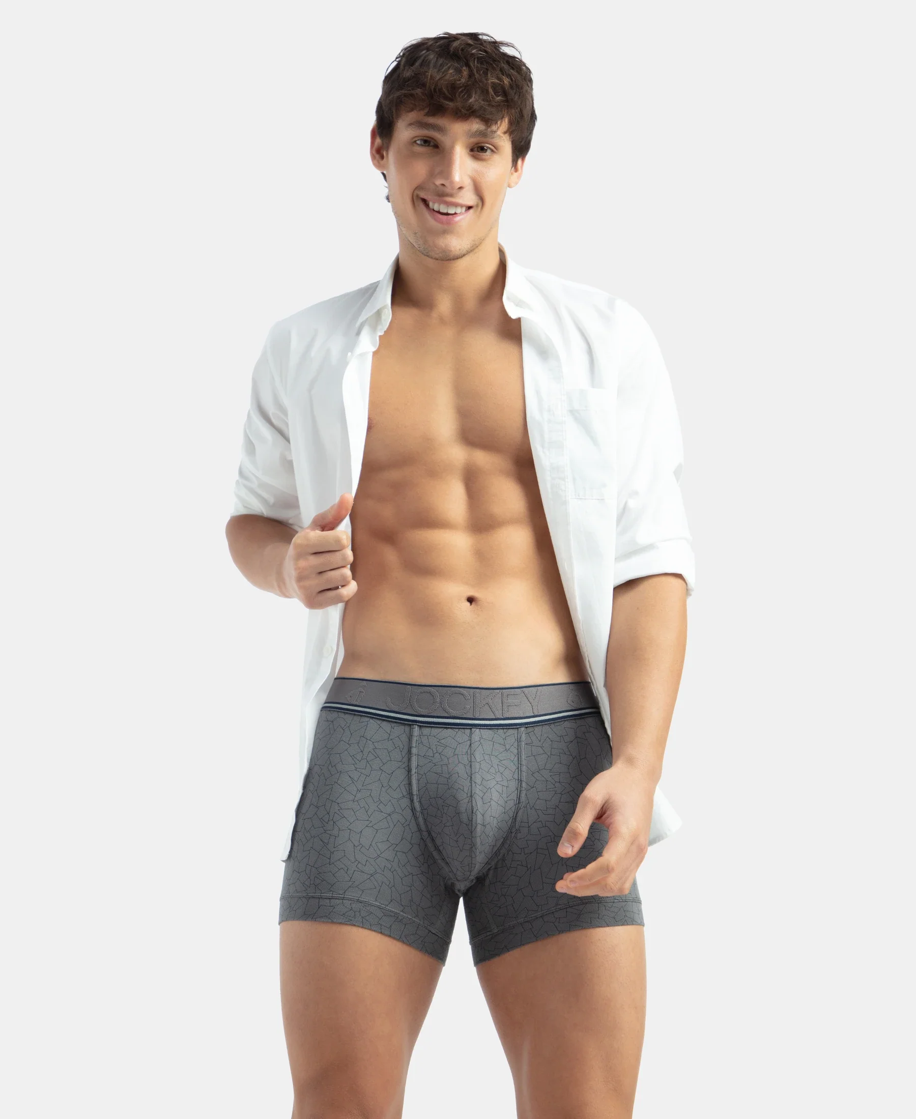 Tencel Micro Modal Elastane Stretch Printed Trunk with Natural StayFresh Properties - Gun Metal - Image 5