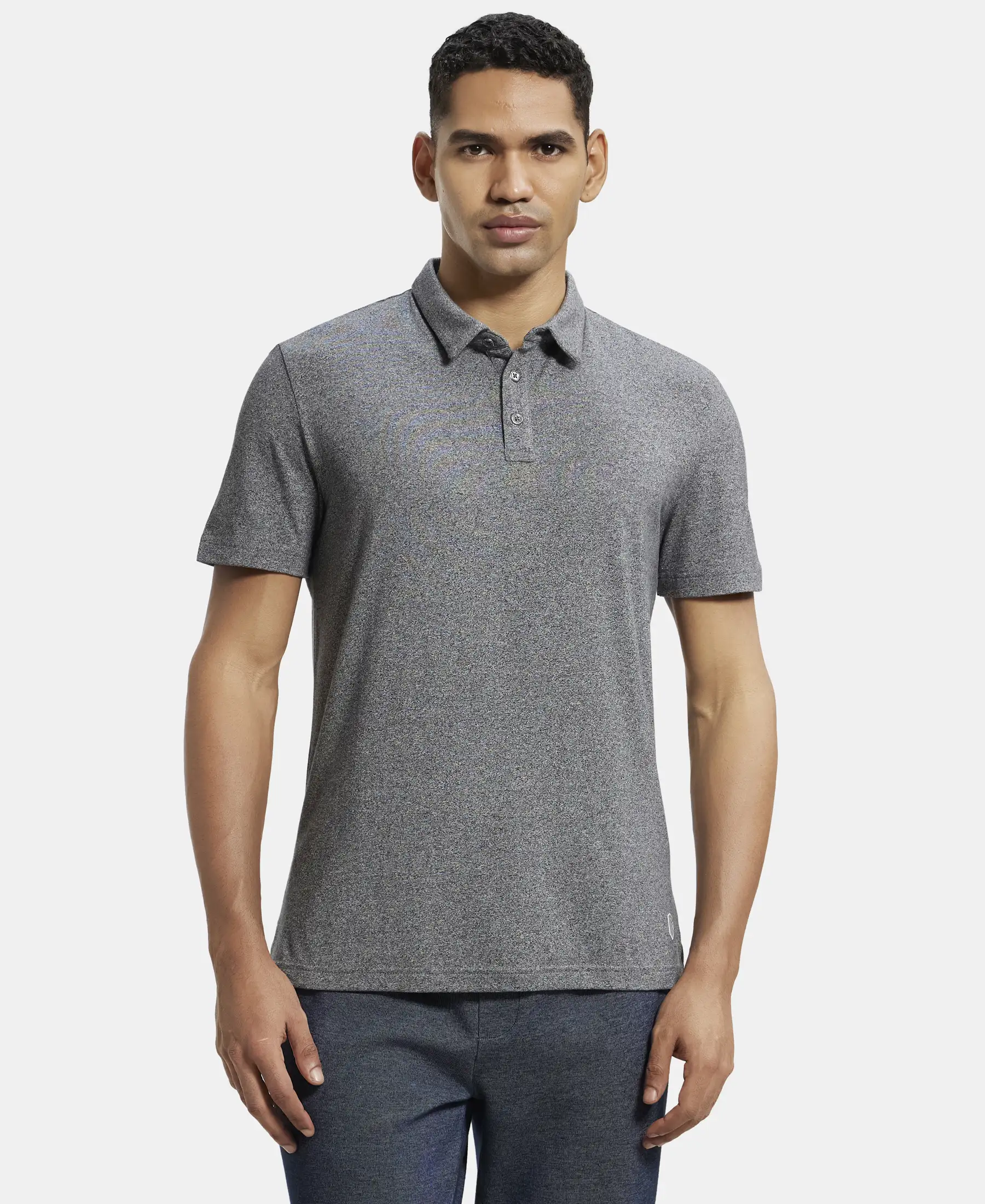 Tencel Micro Modal Supima Cotton Elastane Stretch Half Sleeve Polo T-Shirt - Black Jasper