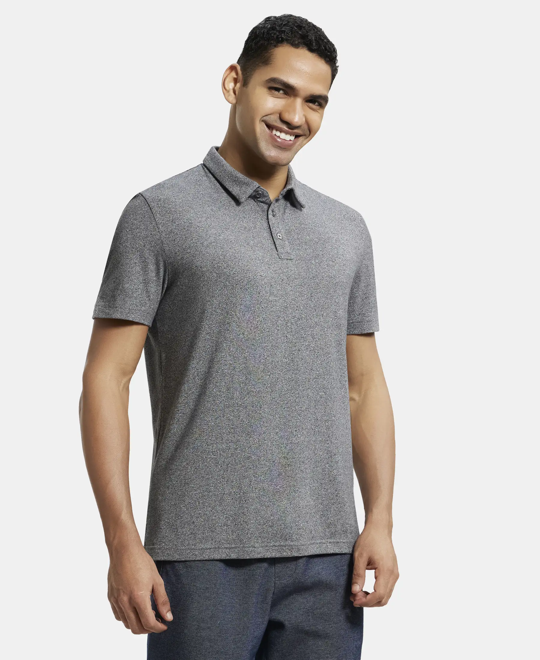 Tencel Micro Modal Supima Cotton Elastane Stretch Half Sleeve Polo T-Shirt - Black Jasper - Image 2
