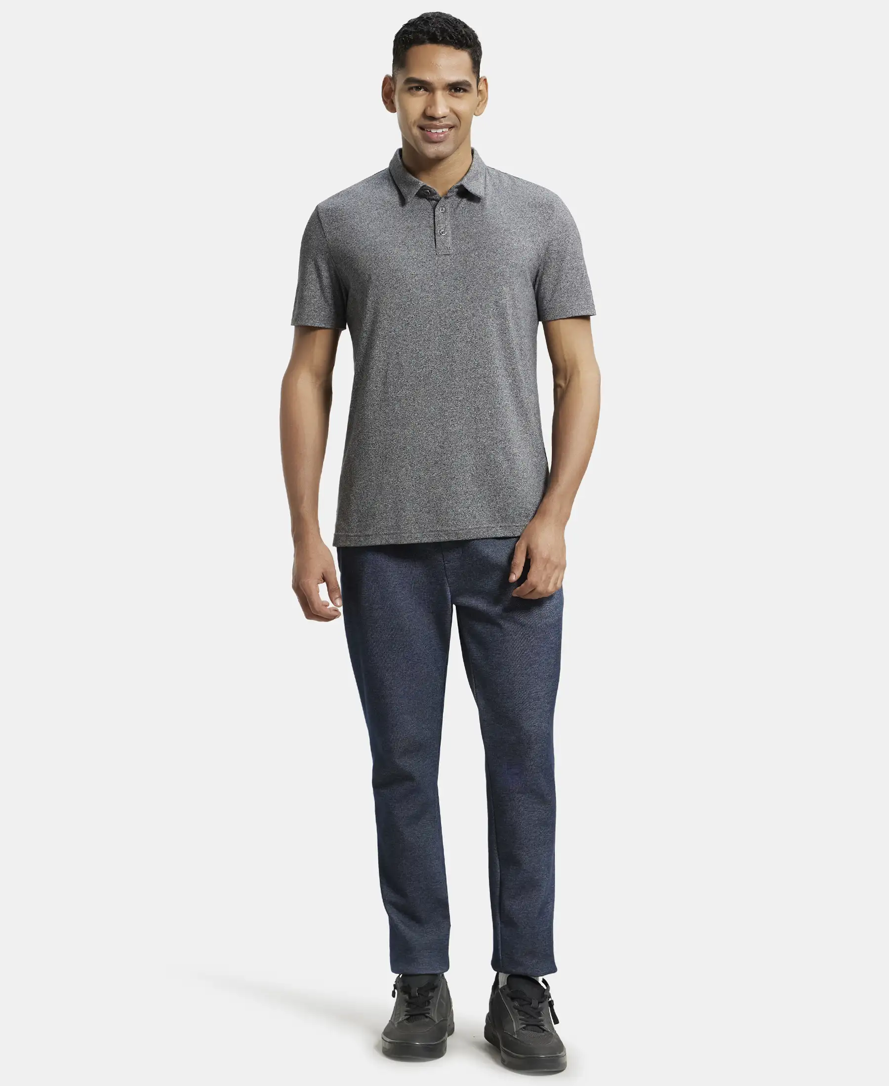 Tencel Micro Modal Supima Cotton Elastane Stretch Half Sleeve Polo T-Shirt - Black Jasper - Image 4