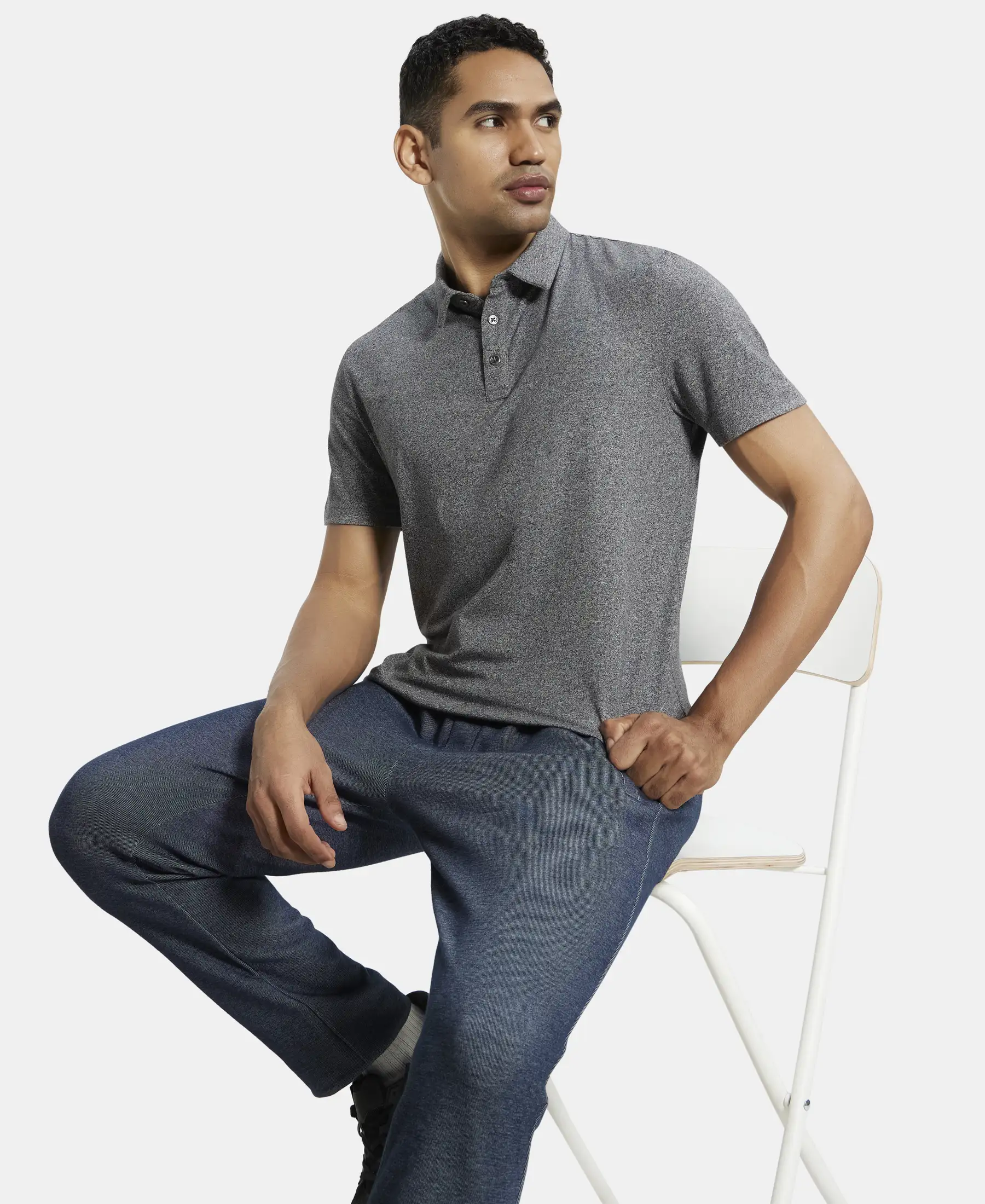 Tencel Micro Modal Supima Cotton Elastane Stretch Half Sleeve Polo T-Shirt - Black Jasper - Image 5