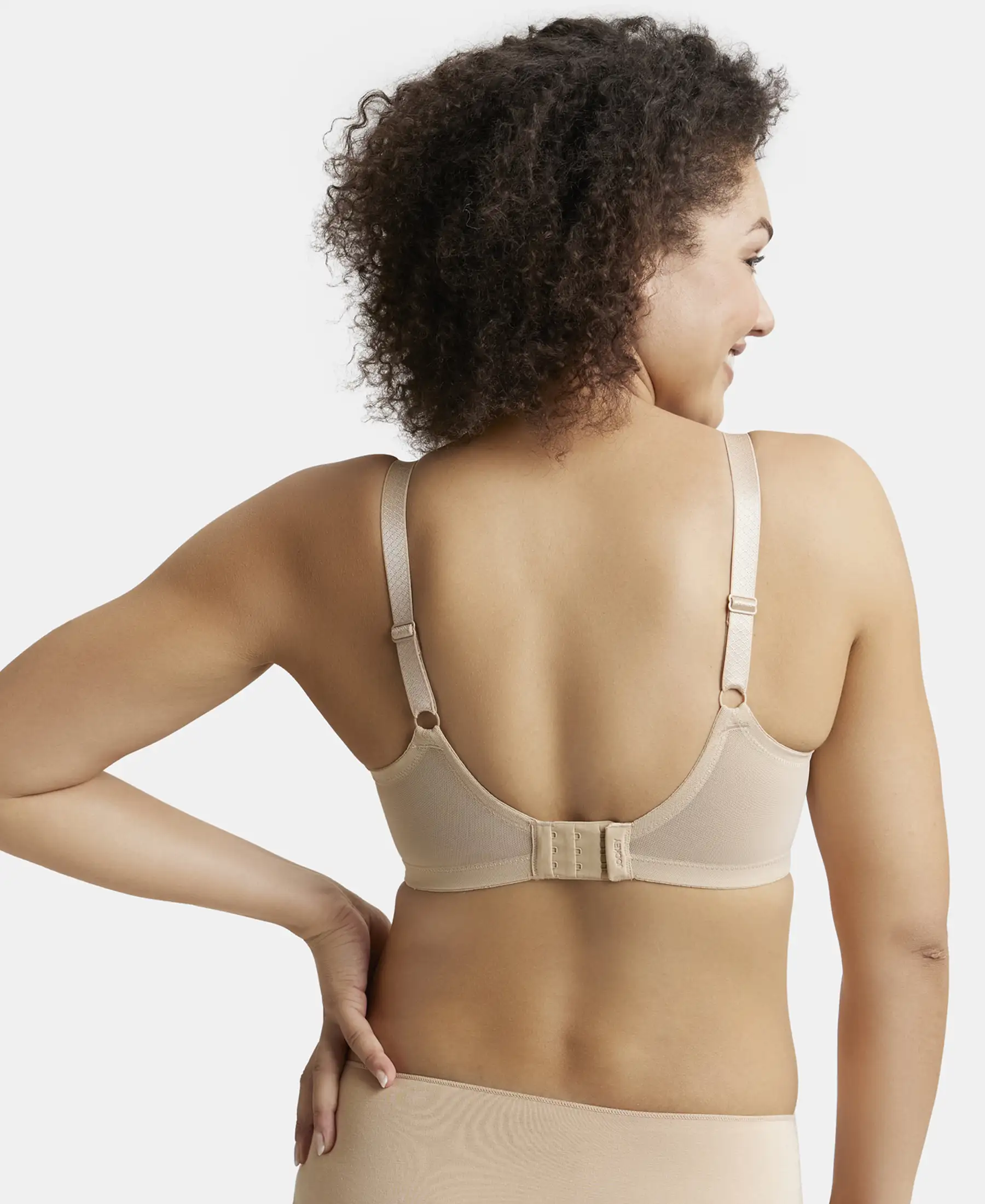 Under-Wired Non-Padded Soft Touch Microfiber Elastane Stretch Full Coverage Minimizer Bra with Broad Wings - Light Skin - Image 3