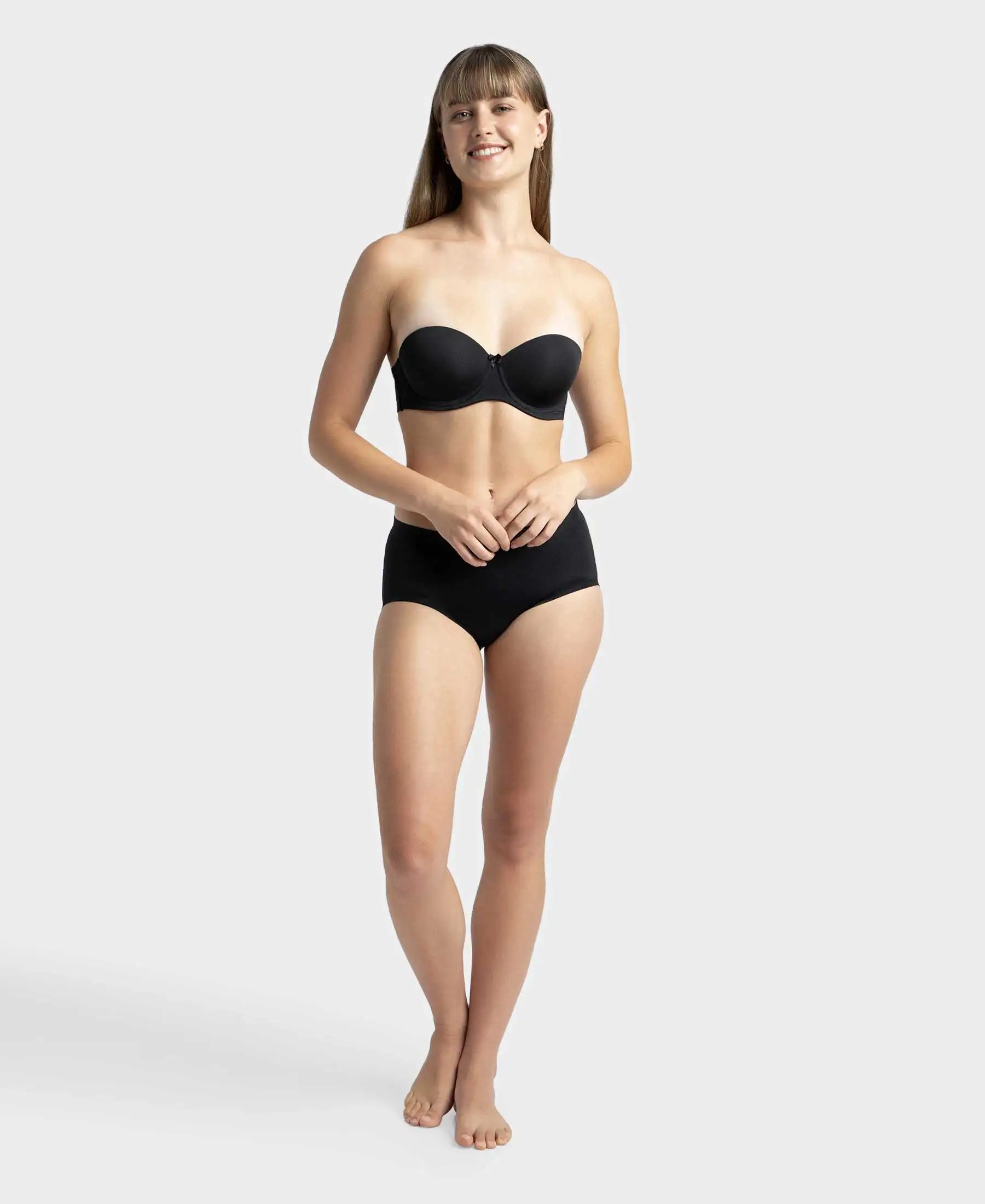 Under-Wired Padded Soft Touch Microfiber Elastane Stretch Full Coverage Strapless Bra with Ultra-Grip Support Band - Black - Image 4