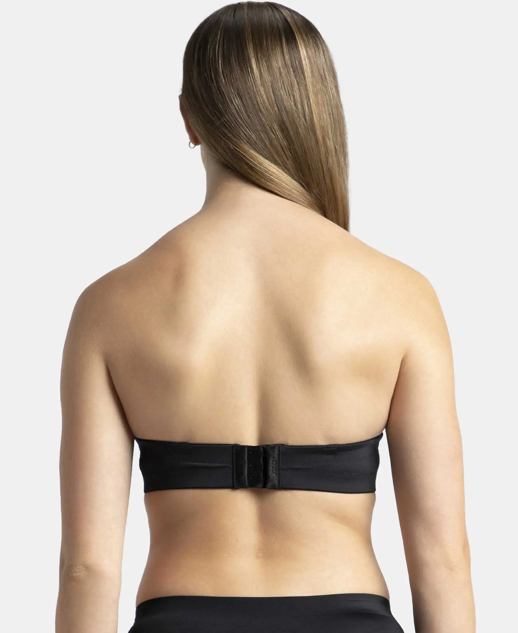 Under-Wired Padded Soft Touch Microfiber Elastane Stretch Full Coverage Strapless Bra with Ultra-Grip Support Band - Black - Image 6