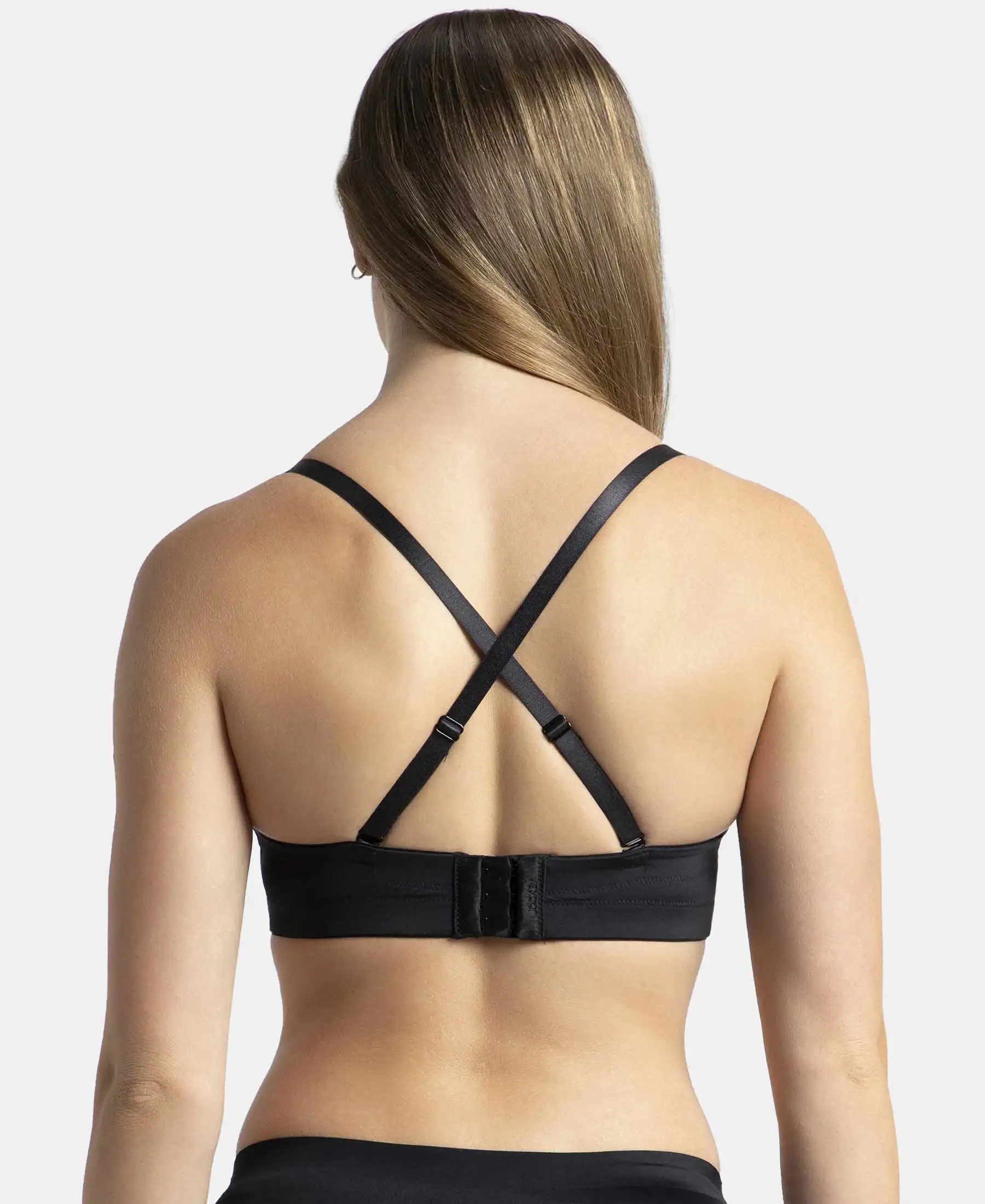 Under-Wired Padded Soft Touch Microfiber Elastane Stretch Full Coverage Strapless Bra with Ultra-Grip Support Band - Black - Image 7