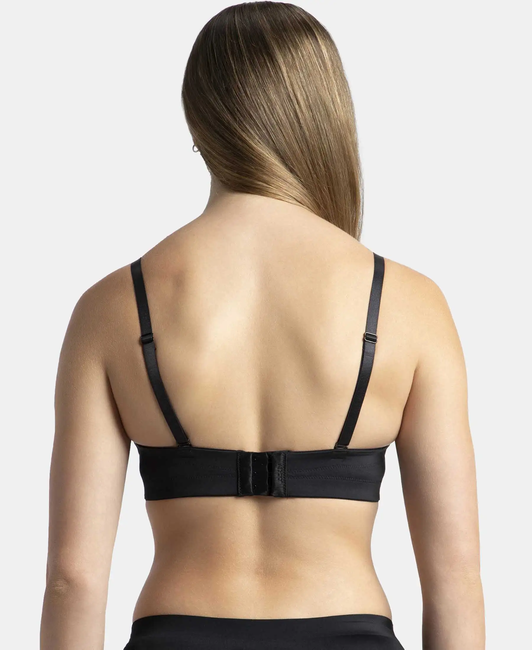 Under-Wired Padded Soft Touch Microfiber Elastane Stretch Full Coverage Strapless Bra with Ultra-Grip Support Band - Black - Image 8