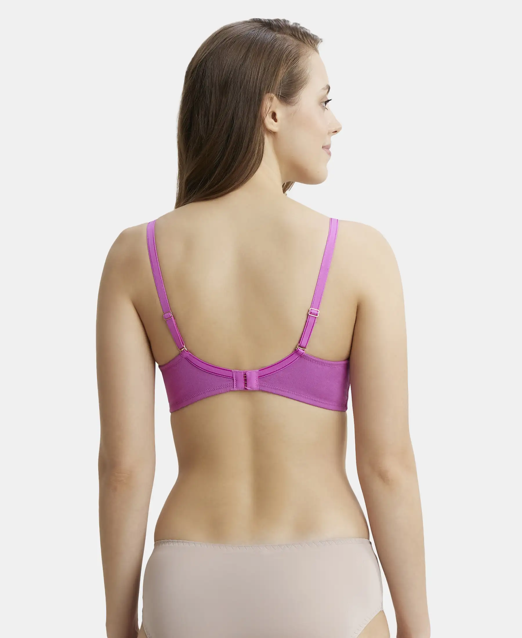 Under-Wired Padded Super Combed Cotton Elastane Stretch Full Coverage T-Shirt Bra with Stylised Mesh Panel - Lavender Scent - Image 3
