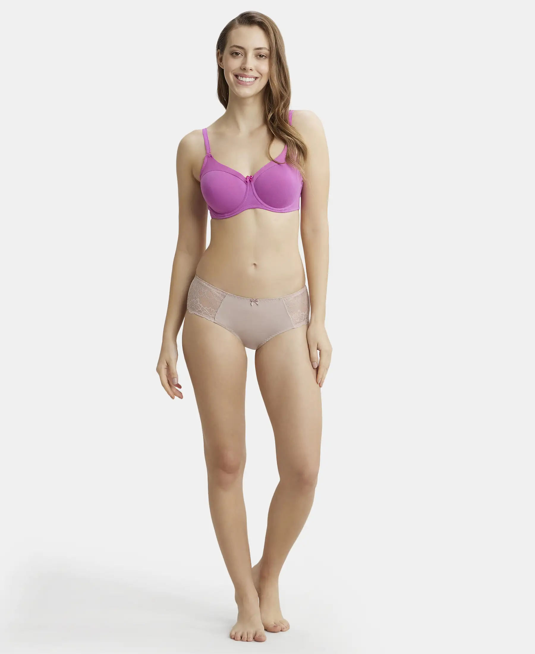 Under-Wired Padded Super Combed Cotton Elastane Stretch Full Coverage T-Shirt Bra with Stylised Mesh Panel - Lavender Scent - Image 4