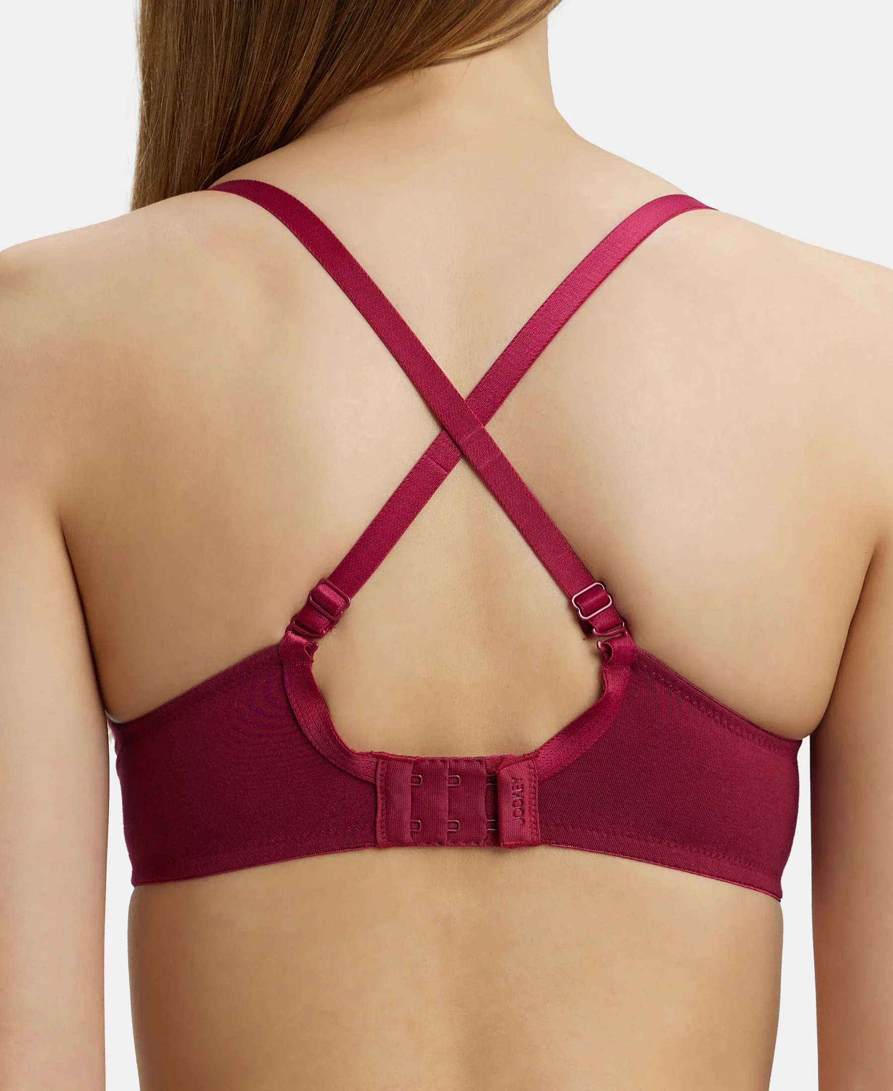 Under-Wired Padded Super Combed Cotton Elastane Stretch Medium Coverage T-Shirt Bra with Detachable Straps - Beet Red - Image 8