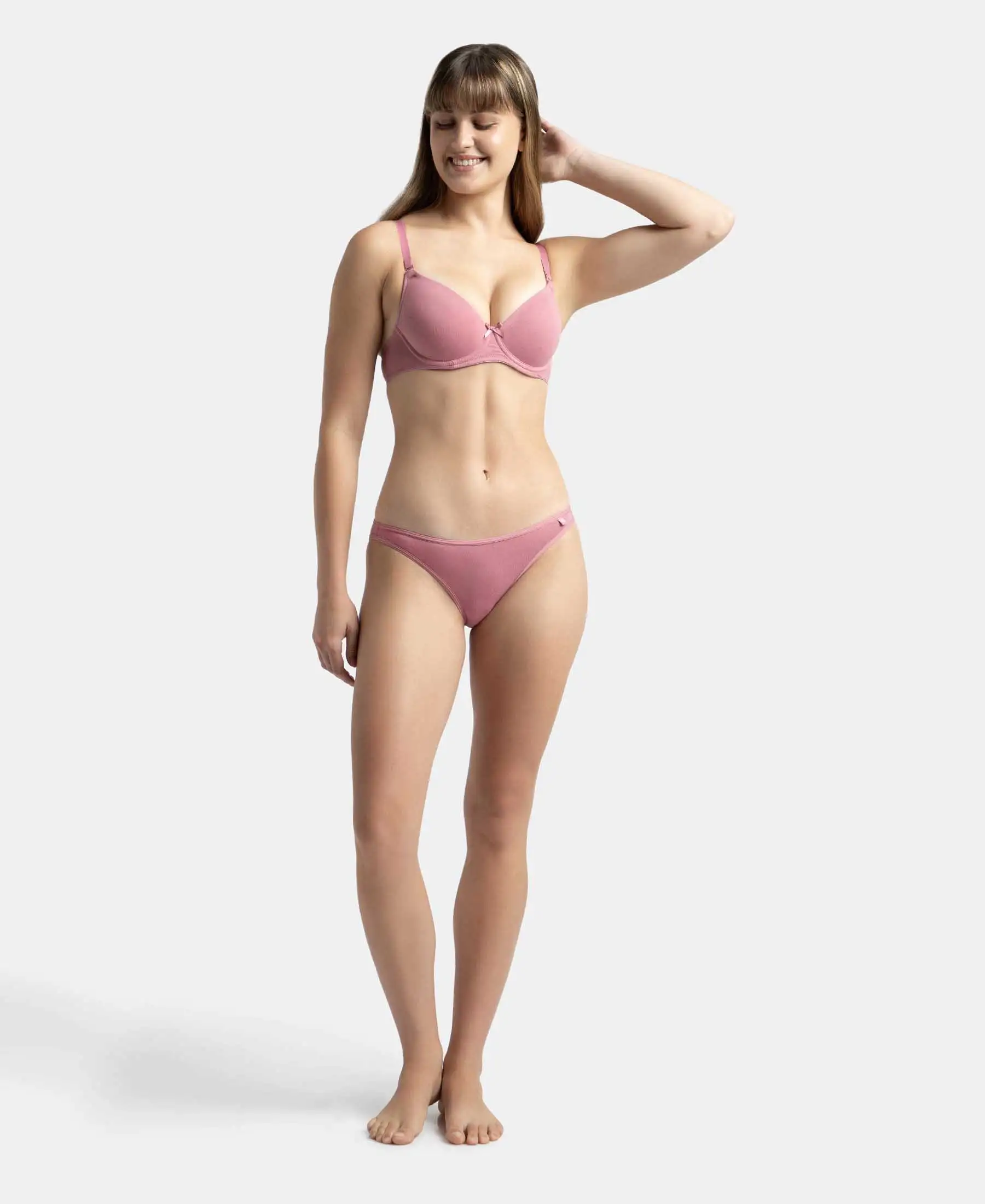 Under-Wired Padded Super Combed Cotton Elastane Stretch Medium Coverage T-Shirt Bra with Detachable Straps - Heather Rose - Image 4