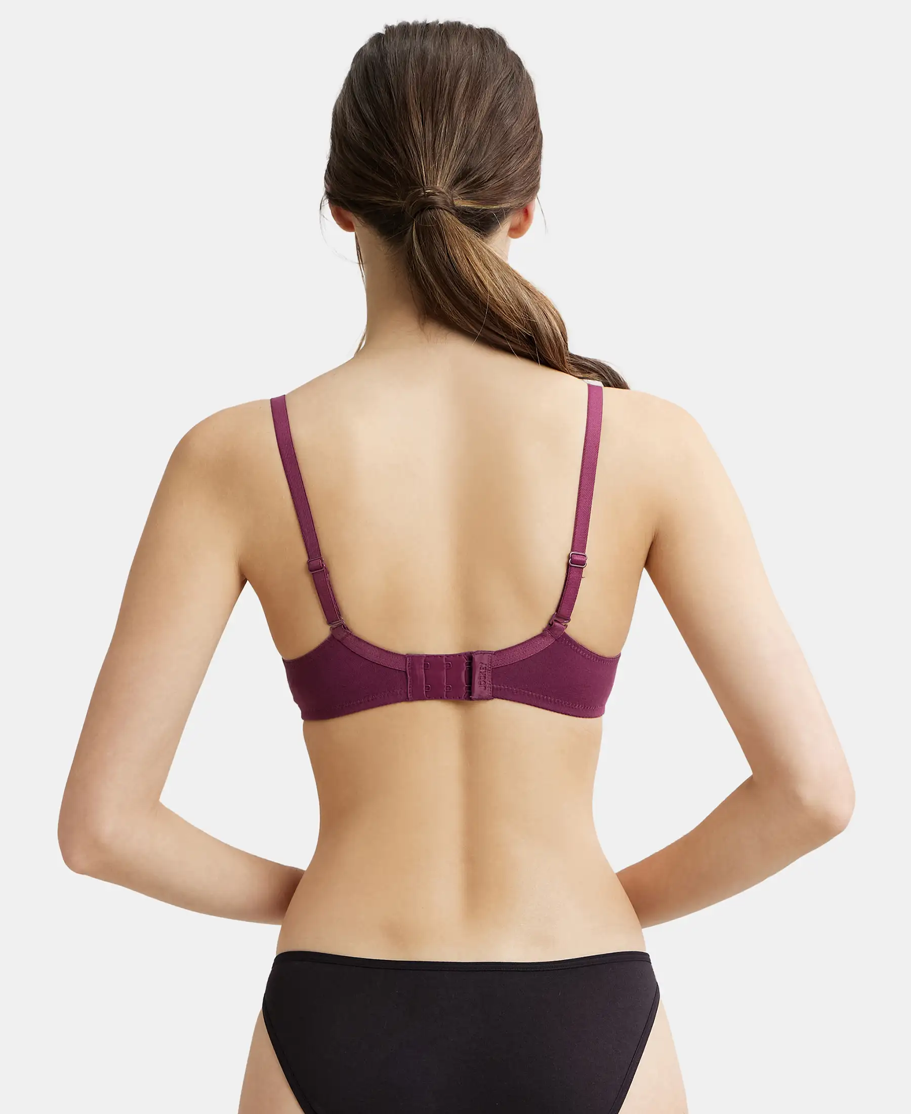 Under-Wired Padded Super Combed Cotton Elastane Stretch Medium Coverage T-Shirt Bra with Detachable Straps - Prune - Image 3
