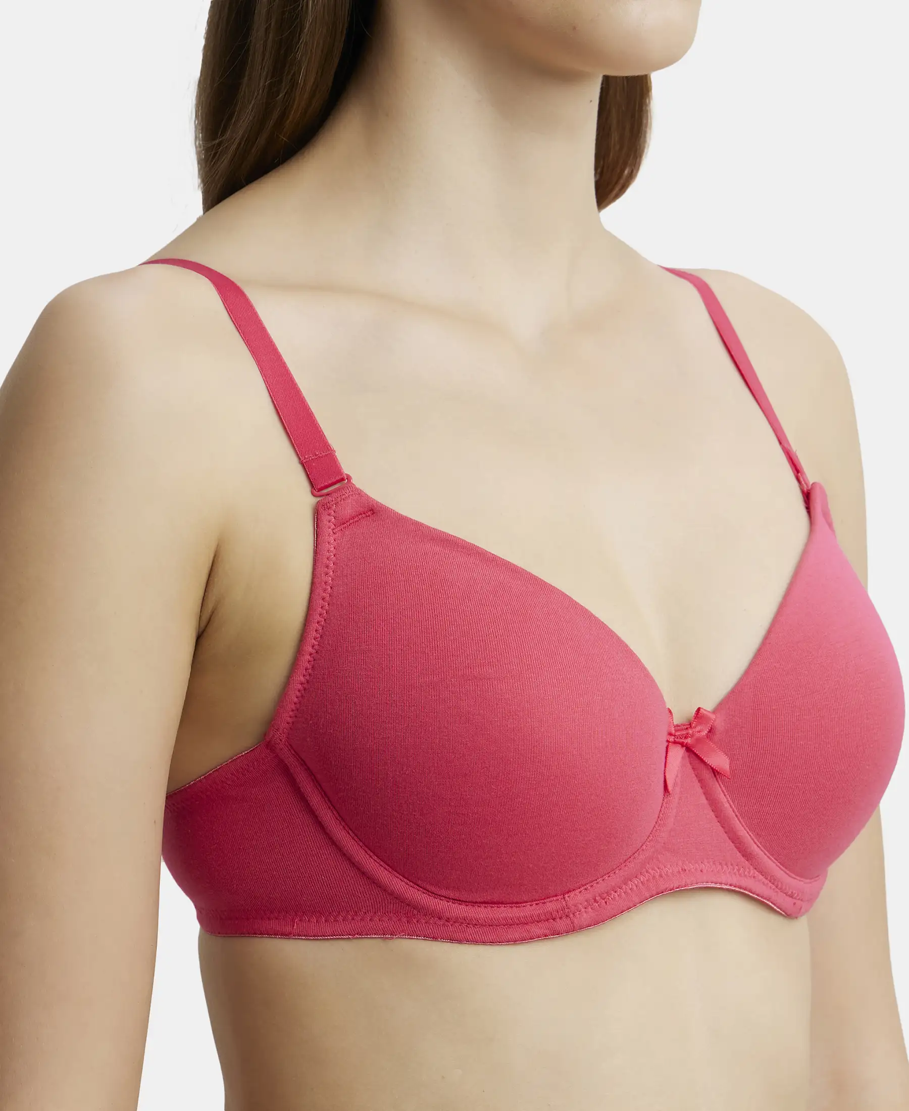 Under-Wired Padded Super Combed Cotton Elastane Stretch Medium Coverage T-Shirt Bra with Detachable Straps - Ruby - Image 7