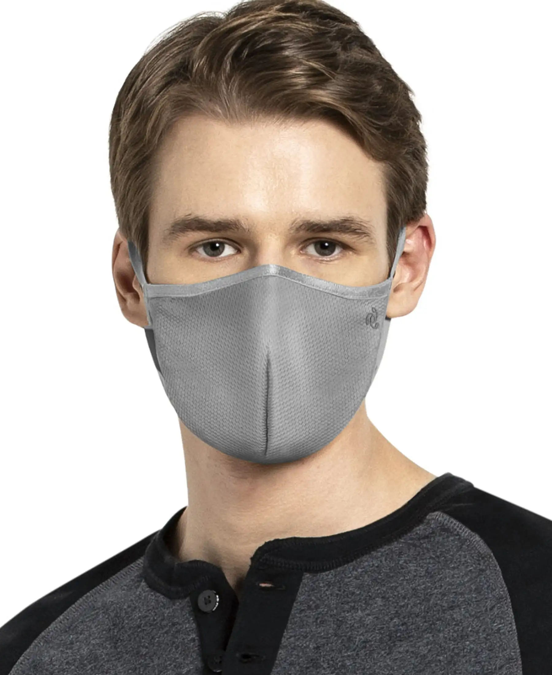 Unisex Polyester Mesh and Super Combed Cotton Woven Face Mask with Adjustable Nose-clip and Soft Elastic Ear Loops - Performance Grey (Pack of 2) - Image 7