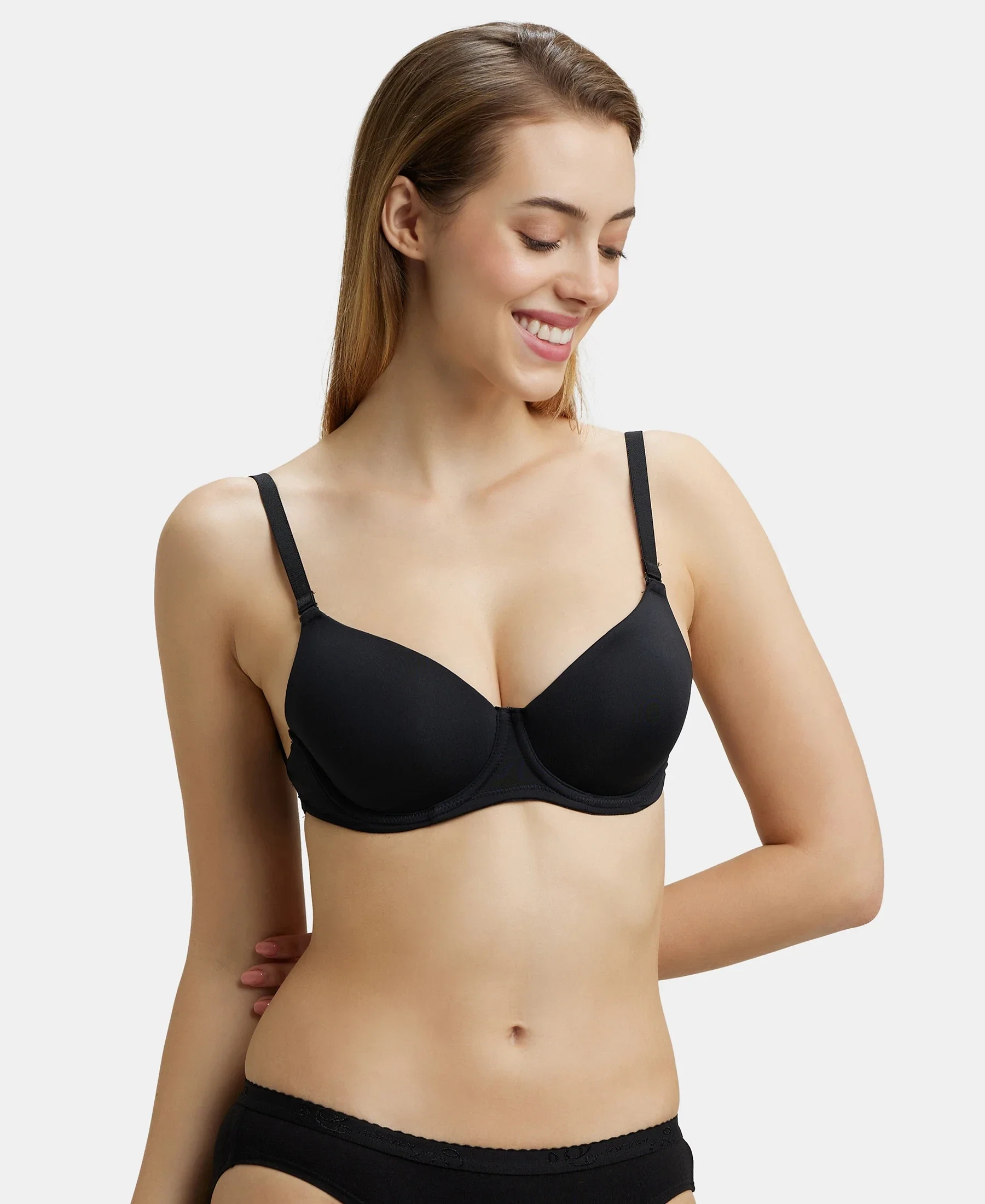 Wired Padded Soft Touch Microfiber Elastane Stretch Medium Coverage Multiway Backless Bra - Black - Image 5
