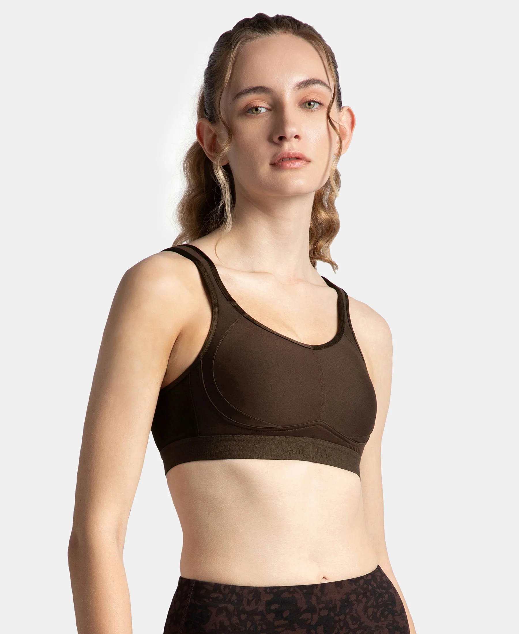 Wirefree Non Padded Microfiber Elastane Stretch Full Coverage Sports Bra with StayDry Treatment - Coffee - Image 2