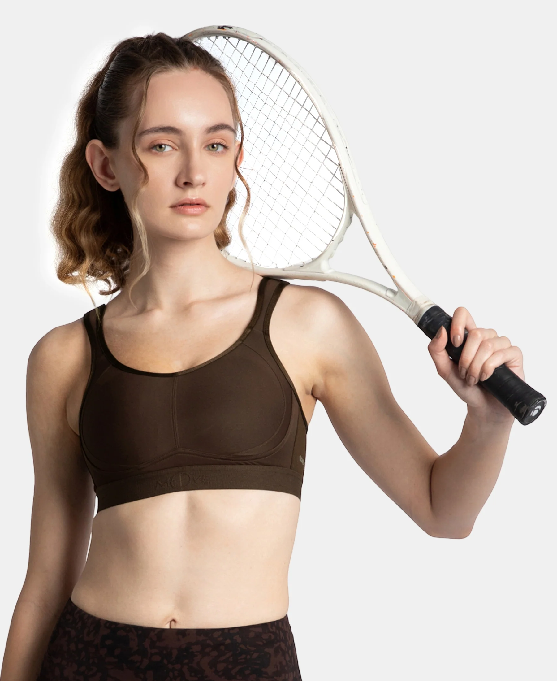 Wirefree Non Padded Microfiber Elastane Stretch Full Coverage Sports Bra with StayDry Treatment - Coffee - Image 5