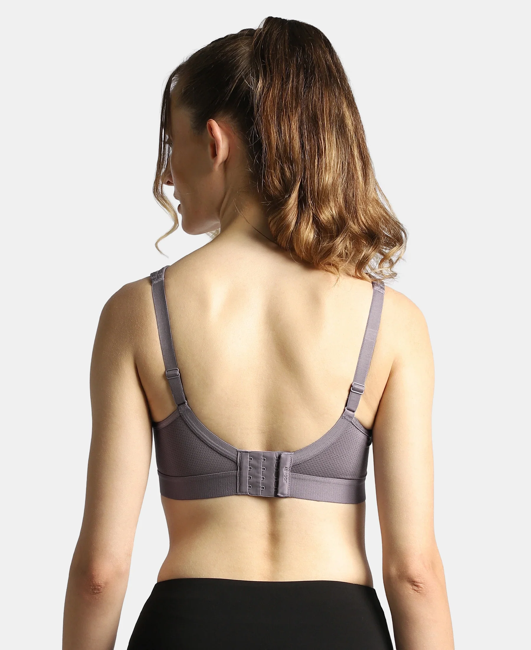 Wirefree Non Padded Microfiber Elastane Stretch Full Coverage Sports Bra with StayDry Treatment - Minimal Grey - Image 3