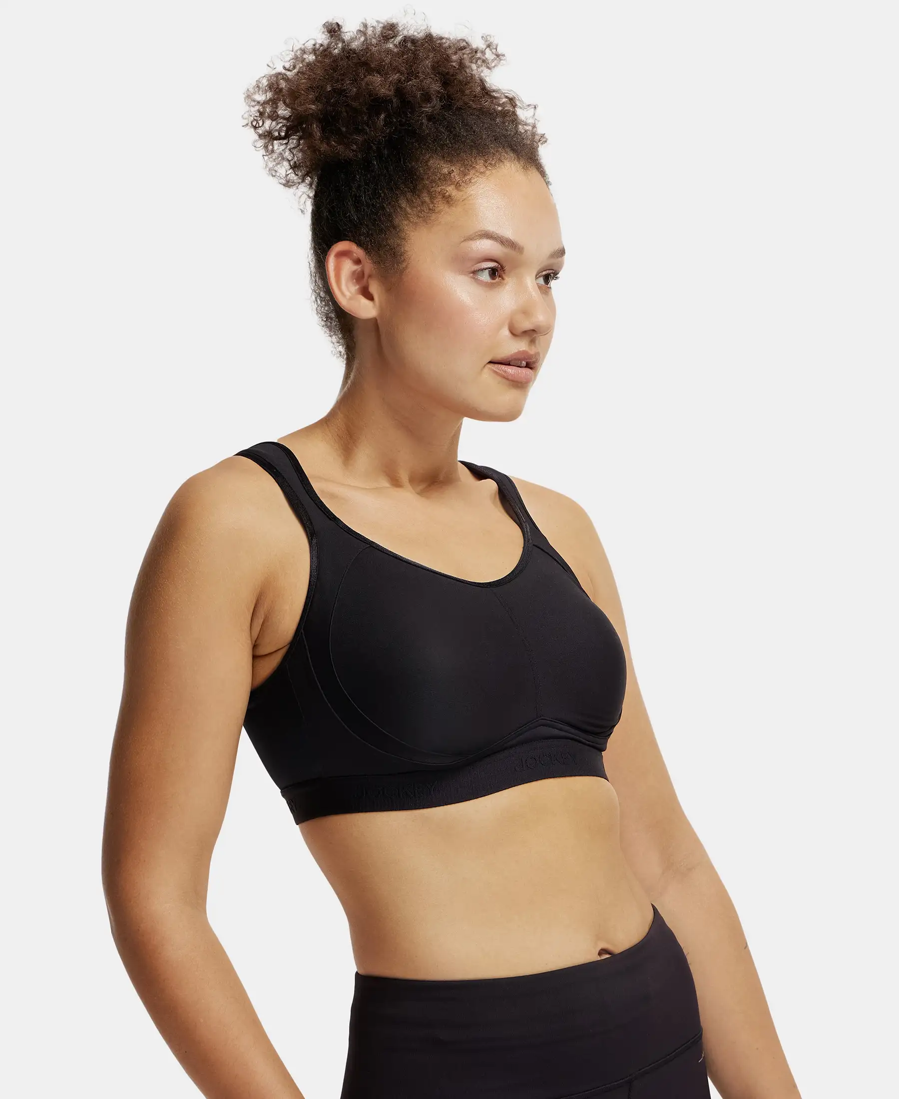 Wirefree Non Padded Microfiber Elastane Stretch Full Coverage Sports Bra with StayDry Treatment - Black - Image 6