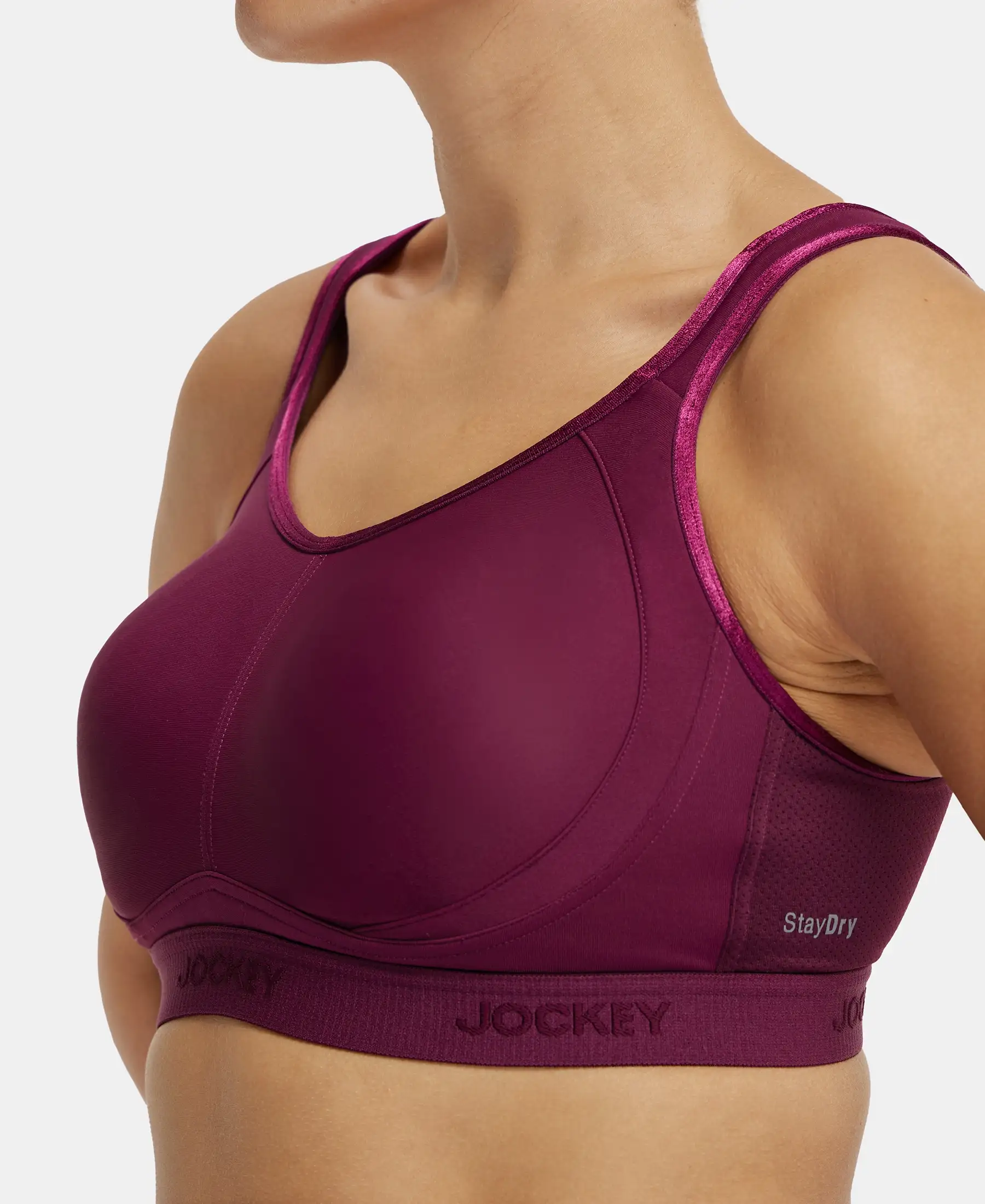 Wirefree Non Padded Microfiber Elastane Stretch Full Coverage Sports Bra with StayDry Treatment - Grape Wine - Image 7
