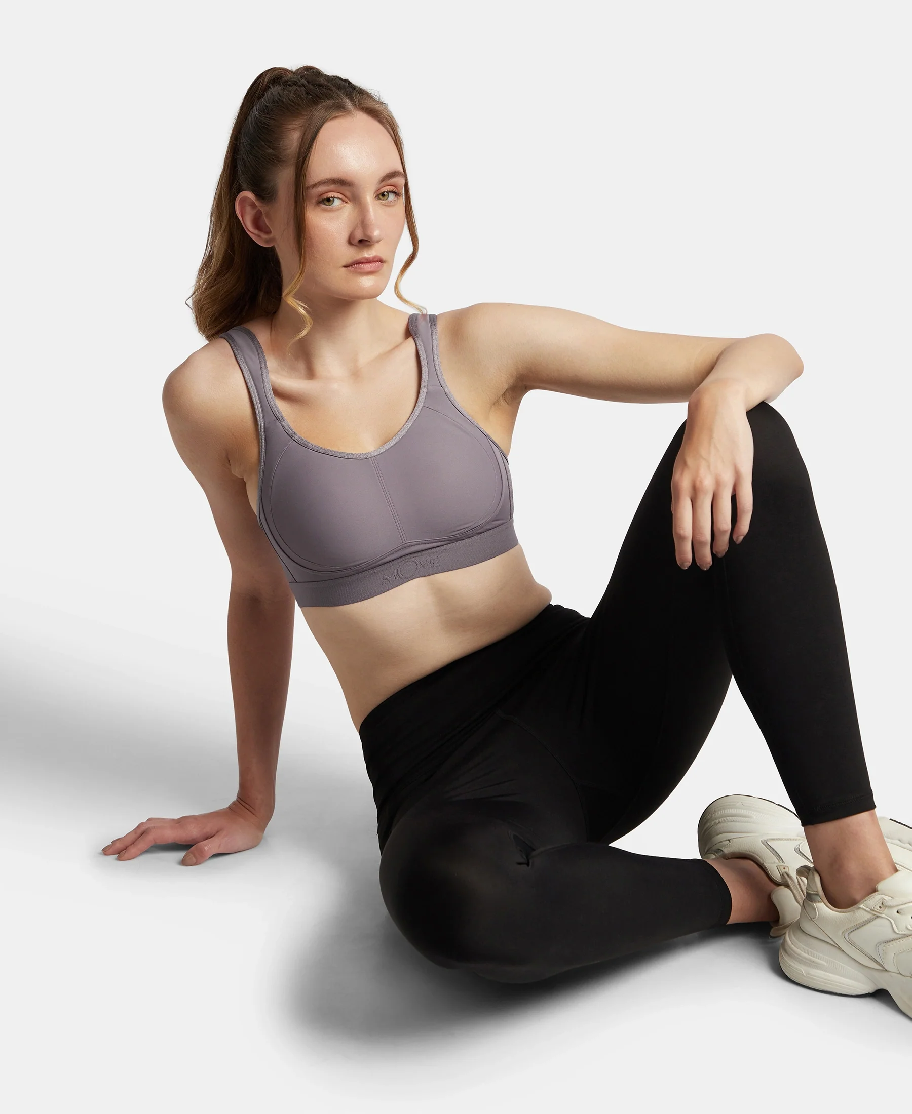 Wirefree Non Padded Plus Size Microfiber Elastane Stretch Full Coverage Sports Bra with StayDry Treatment - Minimal Grey - Image 5