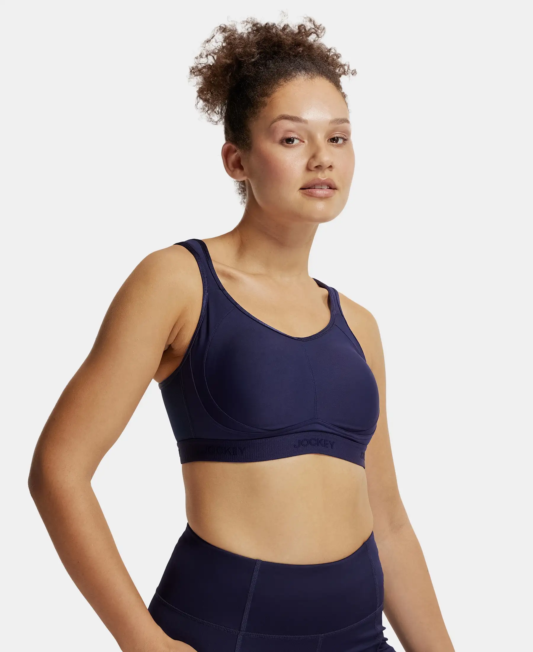 Wirefree Non Padded Microfiber Elastane Stretch Full Coverage Sports Bra with StayDry Treatment - Peacoat - Image 6
