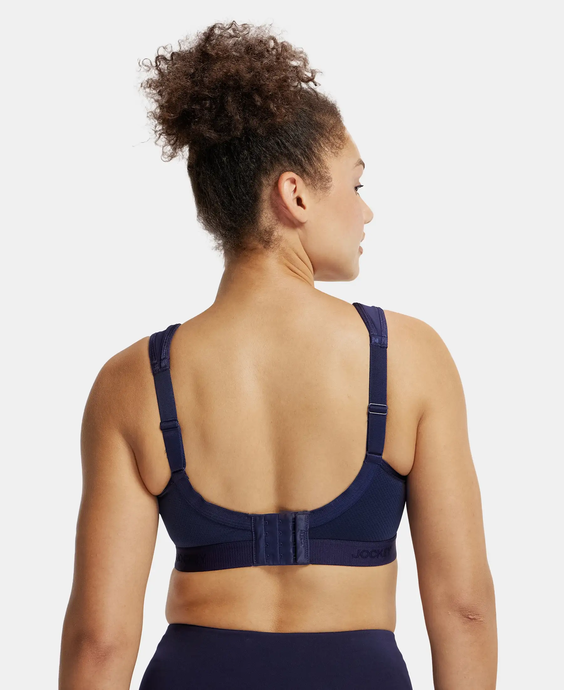 Wirefree Non Padded Microfiber Elastane Stretch Full Coverage Sports Bra with StayDry Treatment - Peacoat - Image 3