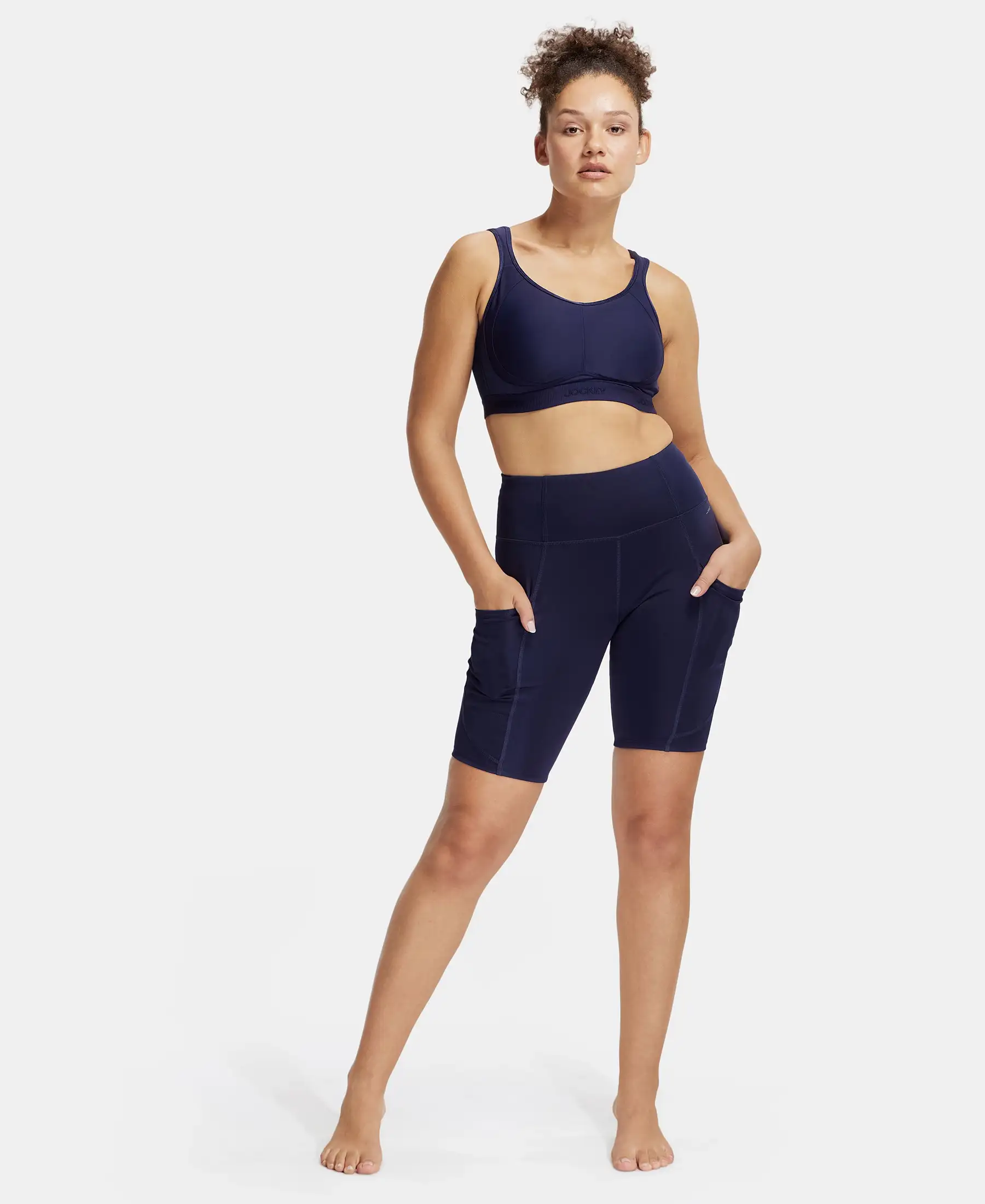 Wirefree Non Padded Microfiber Elastane Stretch Full Coverage Sports Bra with StayDry Treatment - Peacoat - Image 4
