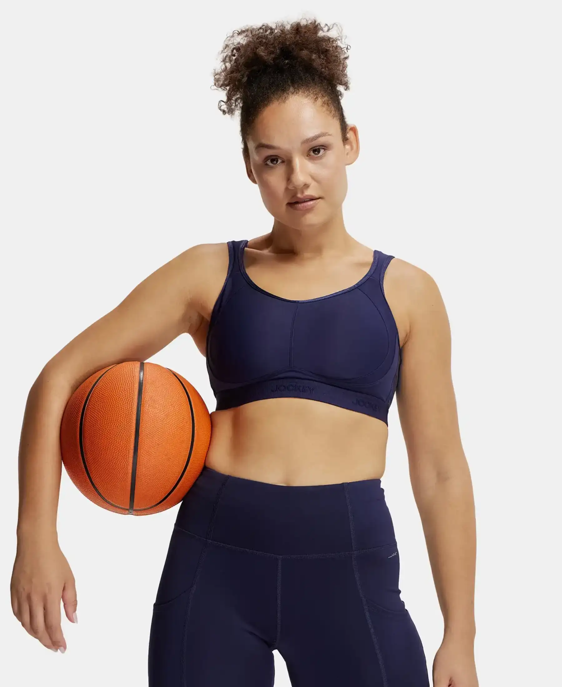 Wirefree Non Padded Microfiber Elastane Stretch Full Coverage Sports Bra with StayDry Treatment - Peacoat - Image 5