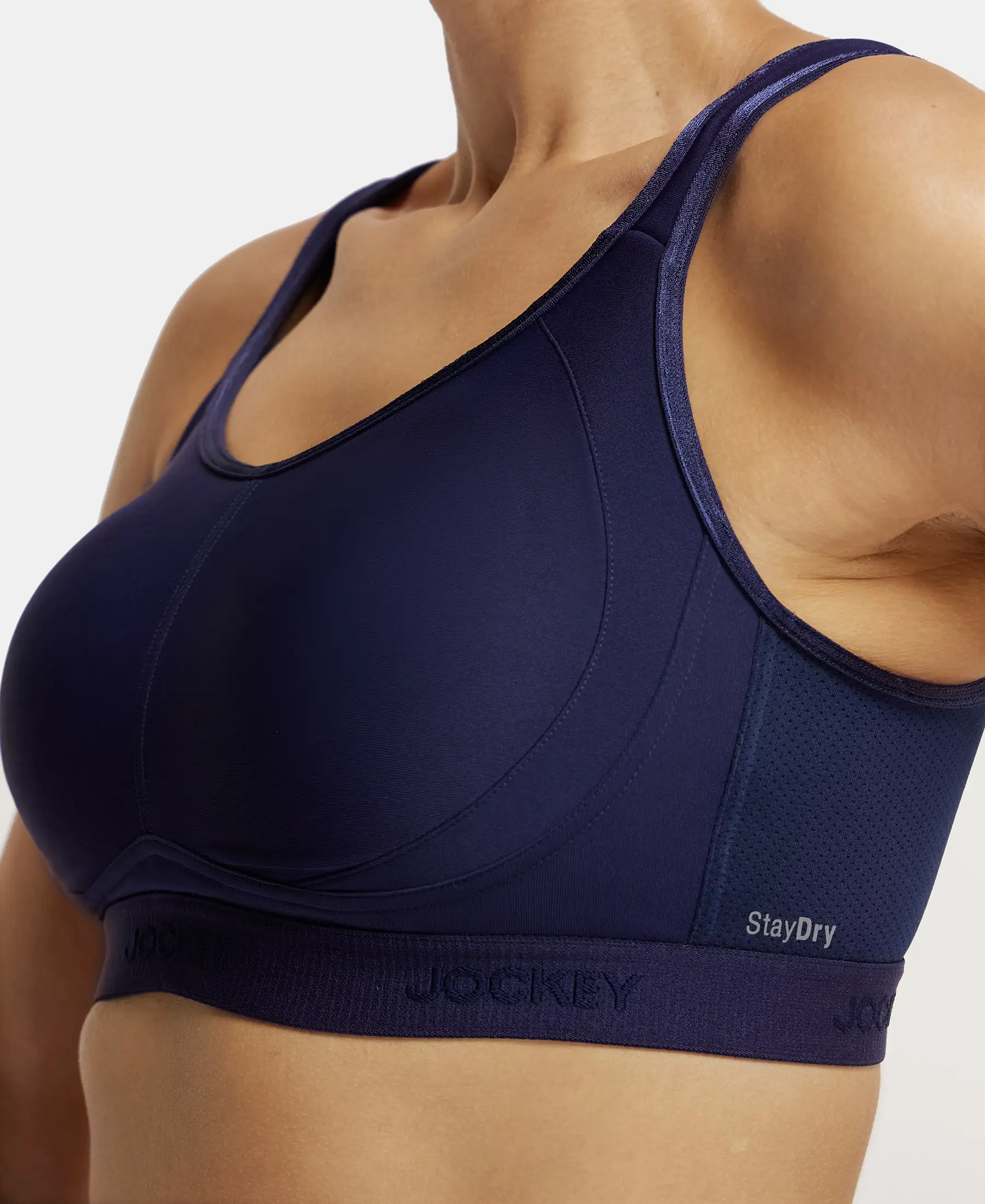 Wirefree Non Padded Microfiber Elastane Stretch Full Coverage Sports Bra with StayDry Treatment - Peacoat - Image 7