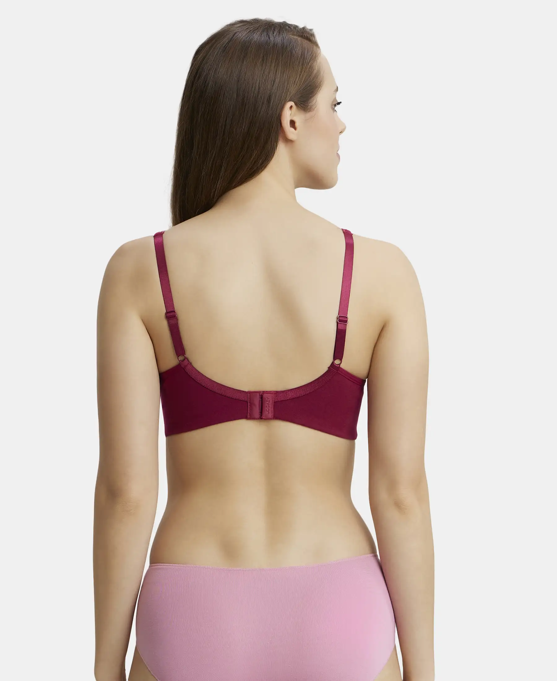 Wirefree Non Padded Plus Size Super Combed Cotton Elastane Stretch Full Coverage Everyday Bra with Concealed Shaper Panel - Beet Red - Image 3