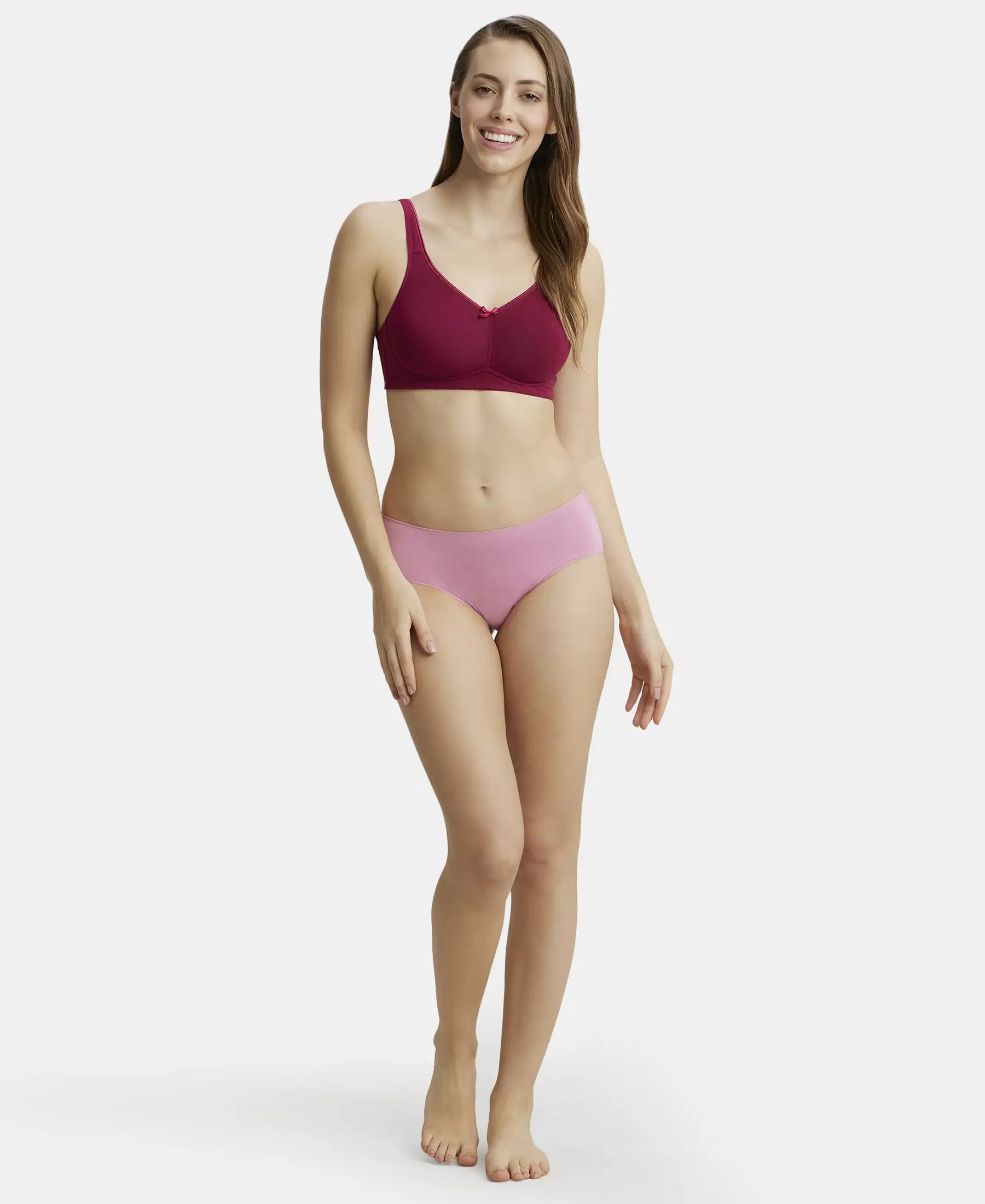 Wirefree Non Padded Plus Size Super Combed Cotton Elastane Stretch Full Coverage Everyday Bra with Concealed Shaper Panel - Beet Red - Image 4