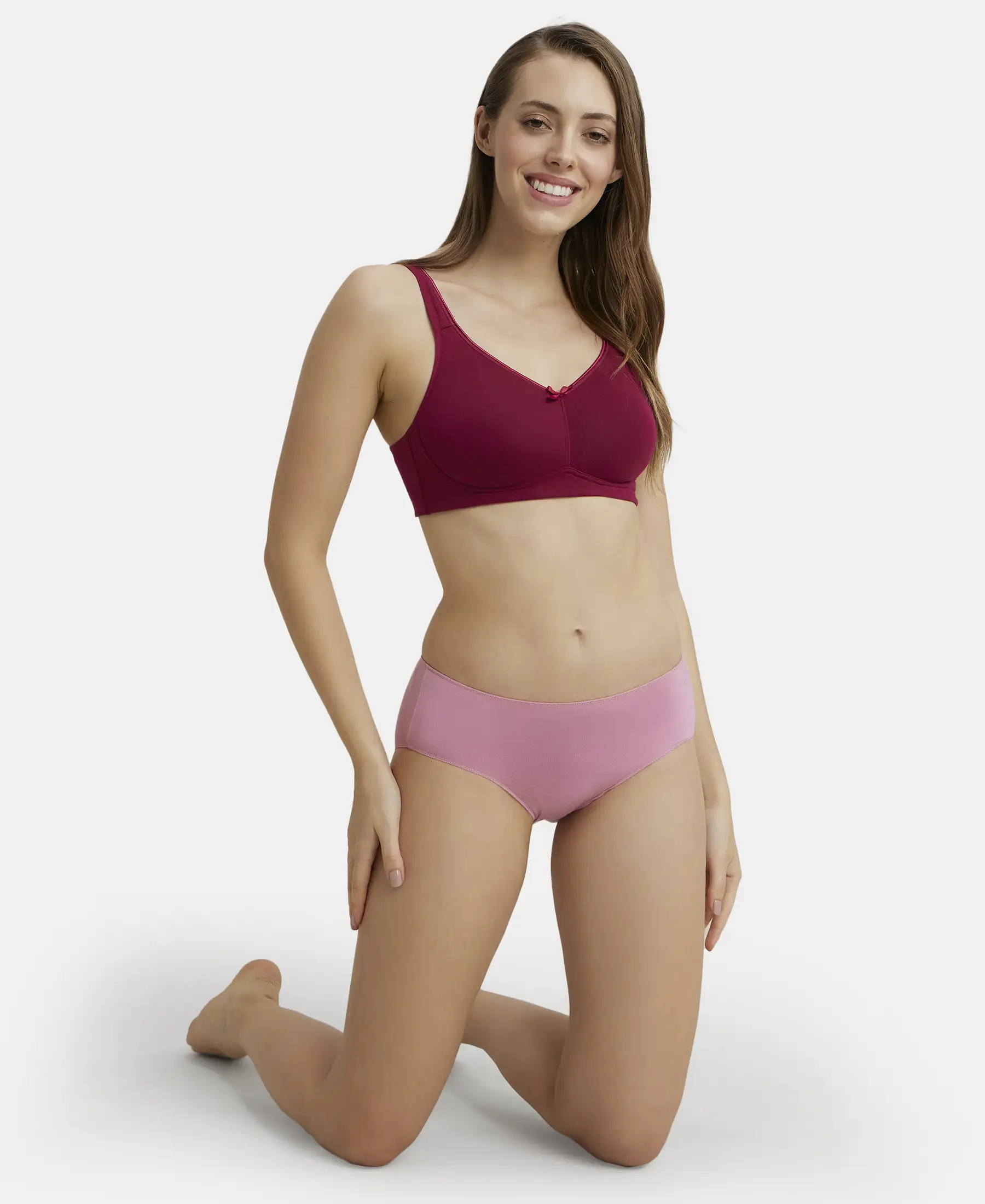 Wirefree Non Padded Plus Size Super Combed Cotton Elastane Stretch Full Coverage Everyday Bra with Concealed Shaper Panel - Beet Red - Image 5