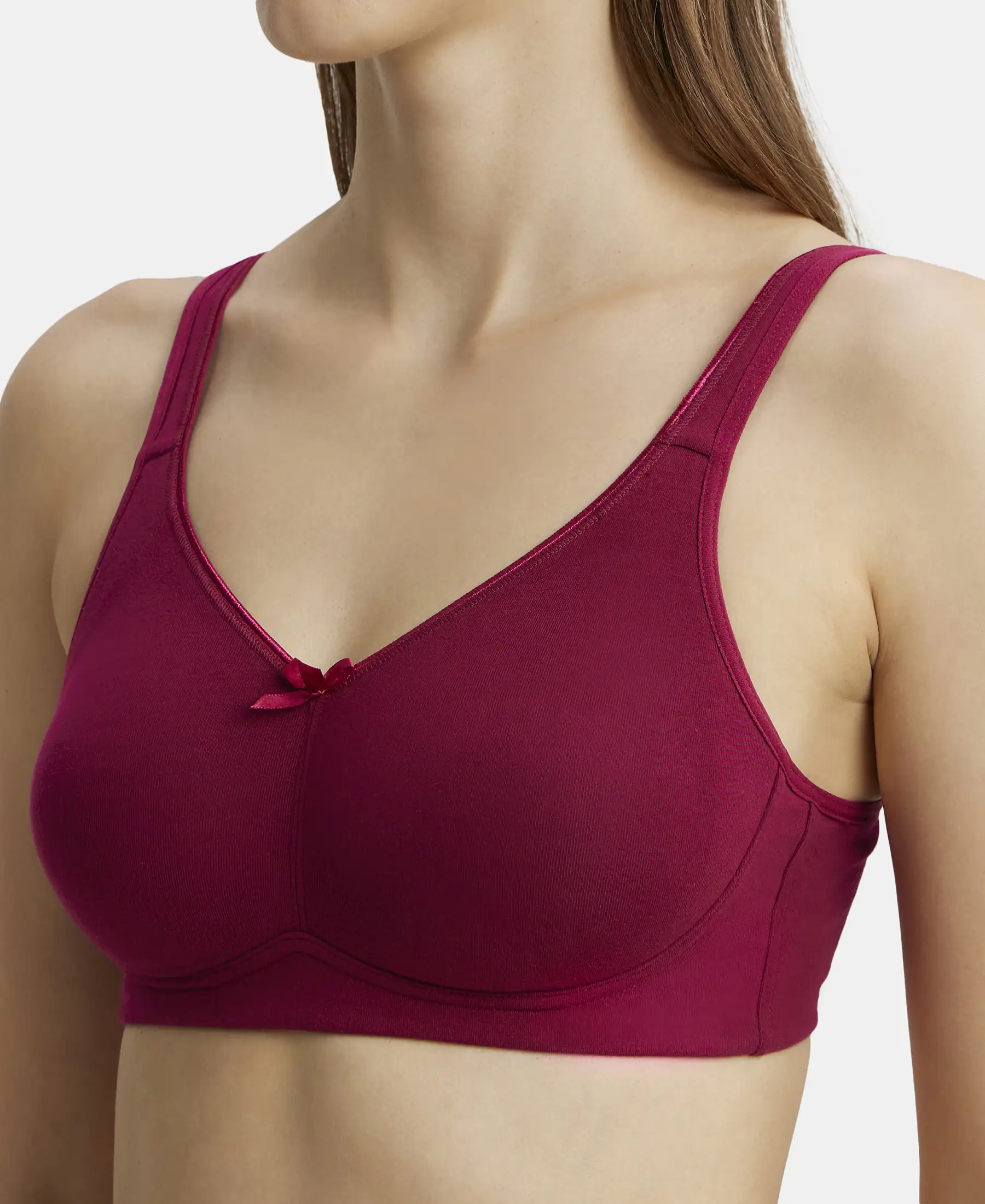 Wirefree Non Padded Plus Size Super Combed Cotton Elastane Stretch Full Coverage Everyday Bra with Concealed Shaper Panel - Beet Red - Image 7