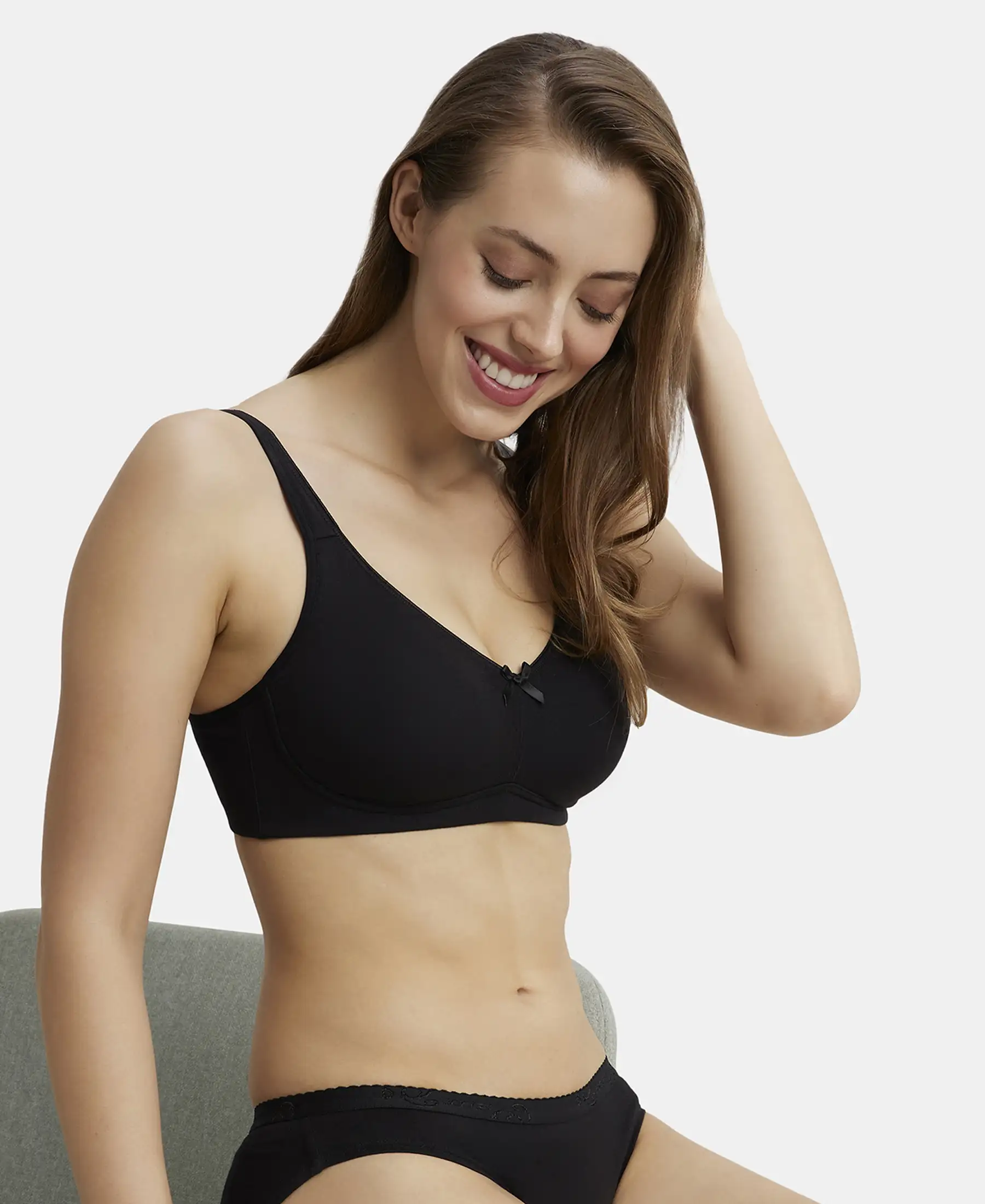 Wirefree Non Padded Plus Size Super Combed Cotton Elastane Stretch Full Coverage Everyday Bra with Concealed Shaper Panel - Black - Image 5