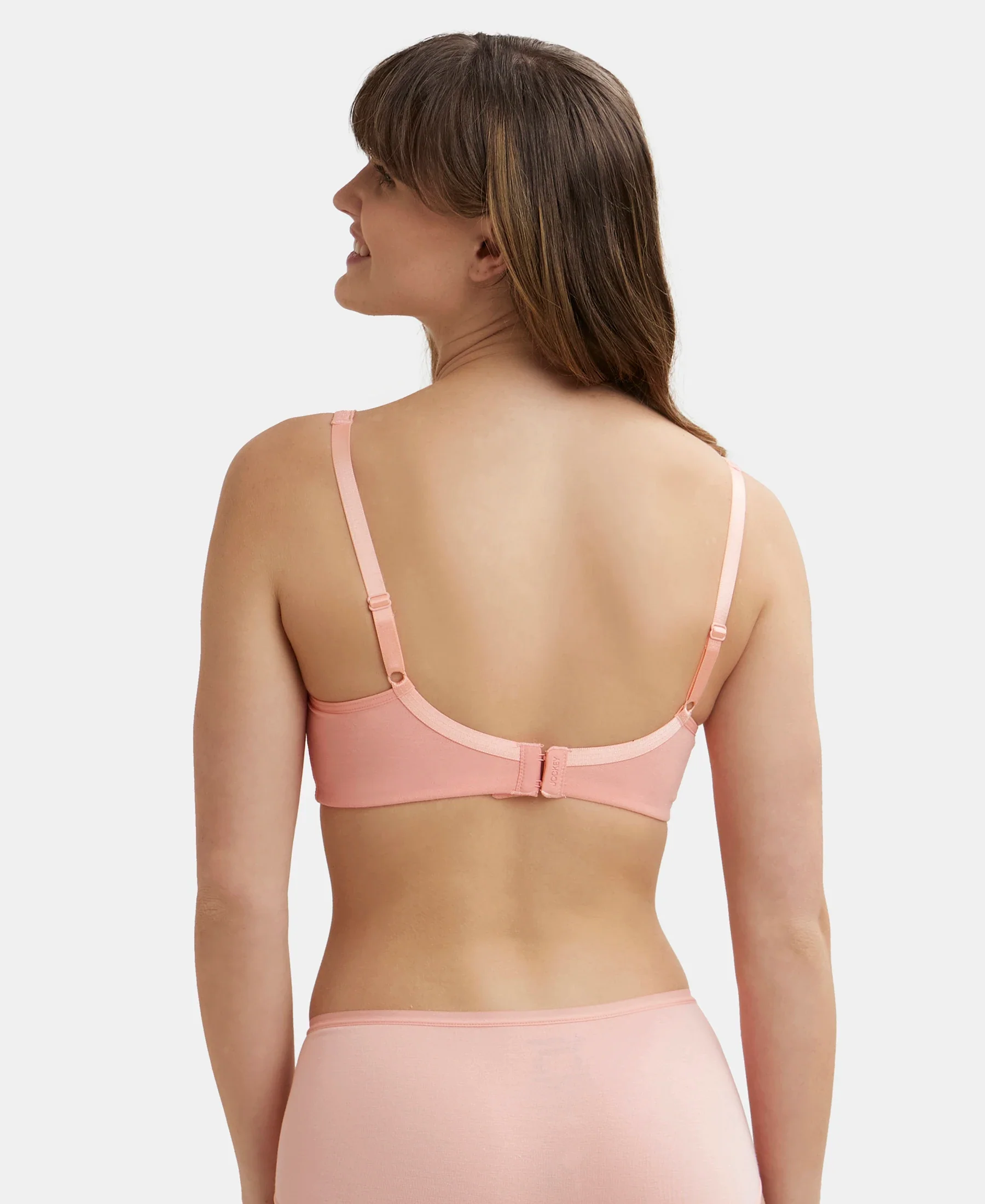 Wirefree Non Padded Plus Size Super Combed Cotton Elastane Stretch Full Coverage Everyday Bra with Concealed Shaper Panel - Candlelight Peach - Image 3