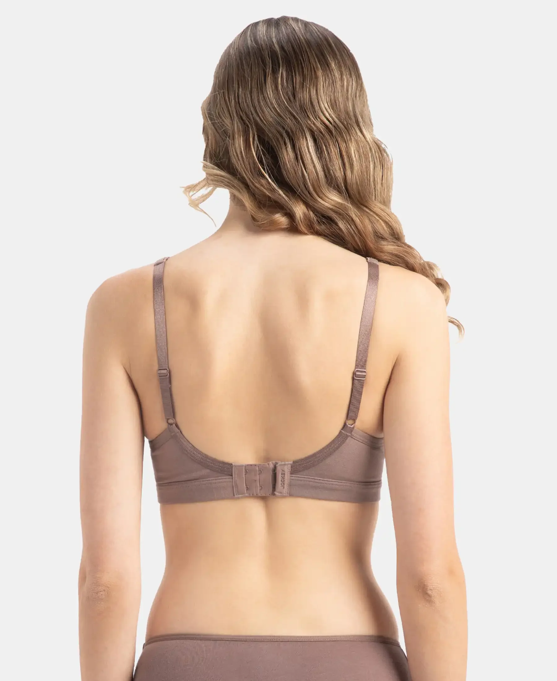 Wirefree Non Padded Plus Size Super Combed Cotton Elastane Stretch Full Coverage Everyday Bra with Concealed Shaper Panel - Deep Taupe - Image 3