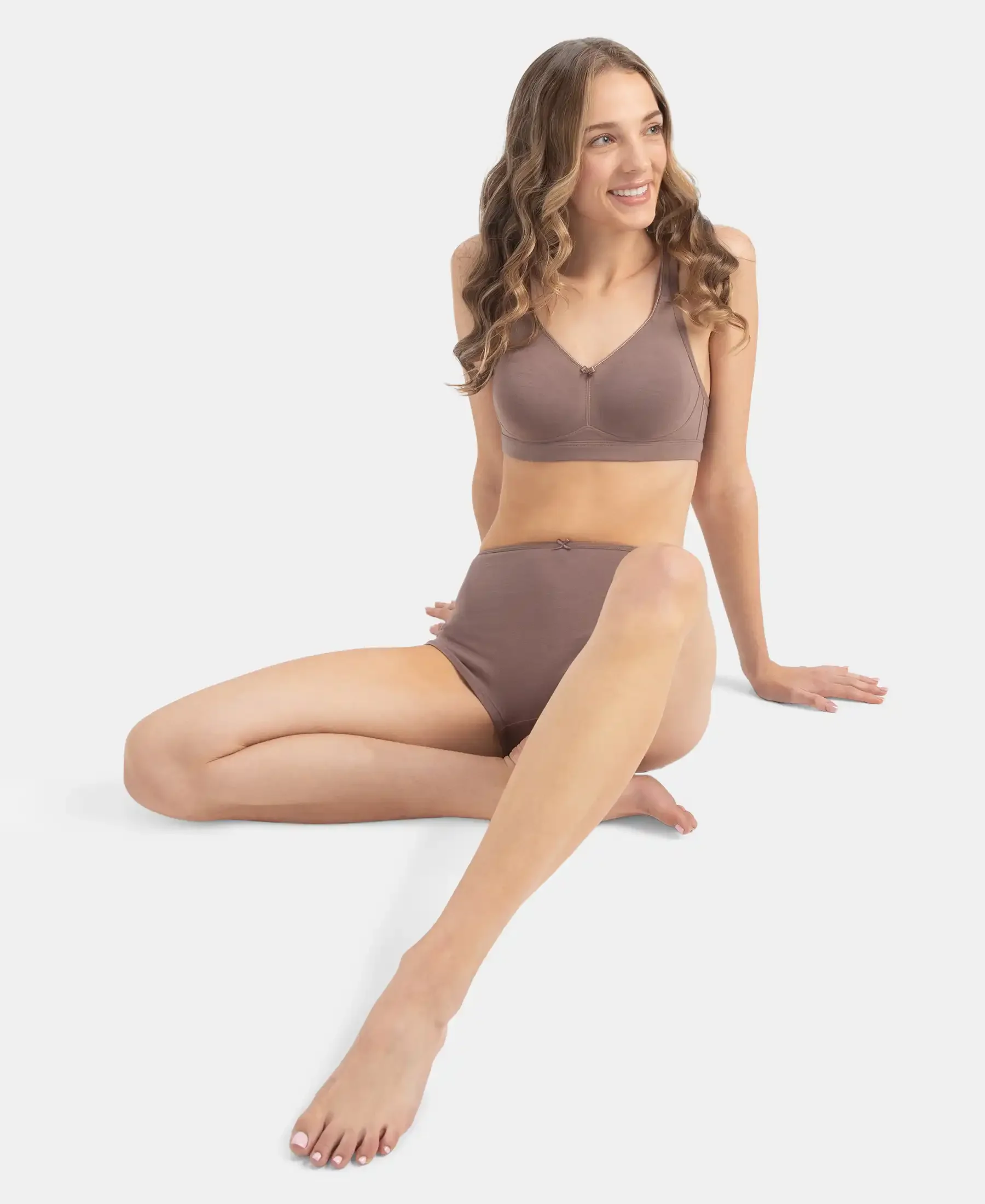 Wirefree Non Padded Plus Size Super Combed Cotton Elastane Stretch Full Coverage Everyday Bra with Concealed Shaper Panel - Deep Taupe - Image 6