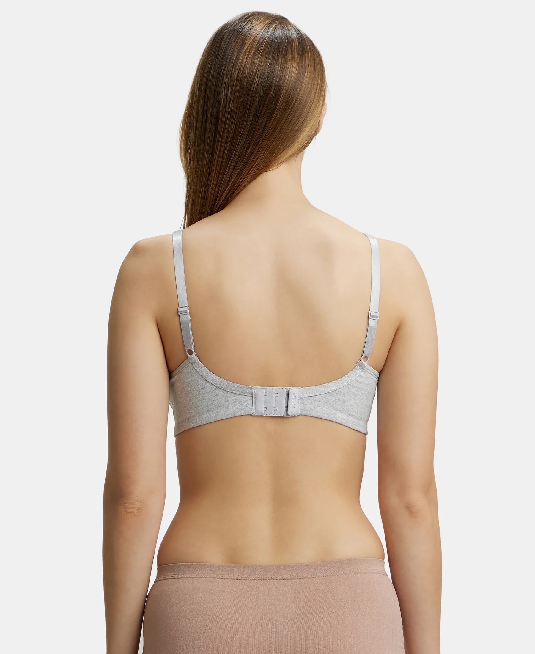 Wirefree Non Padded Plus Size Super Combed Cotton Elastane Stretch Full Coverage Everyday Bra with Concealed Shaper Panel - Steel Grey Melange - Image 3