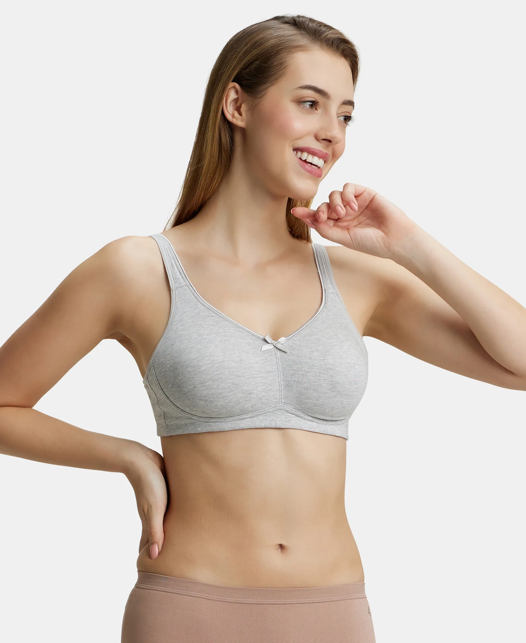 Wirefree Non Padded Plus Size Super Combed Cotton Elastane Stretch Full Coverage Everyday Bra with Concealed Shaper Panel - Steel Grey Melange - Image 5