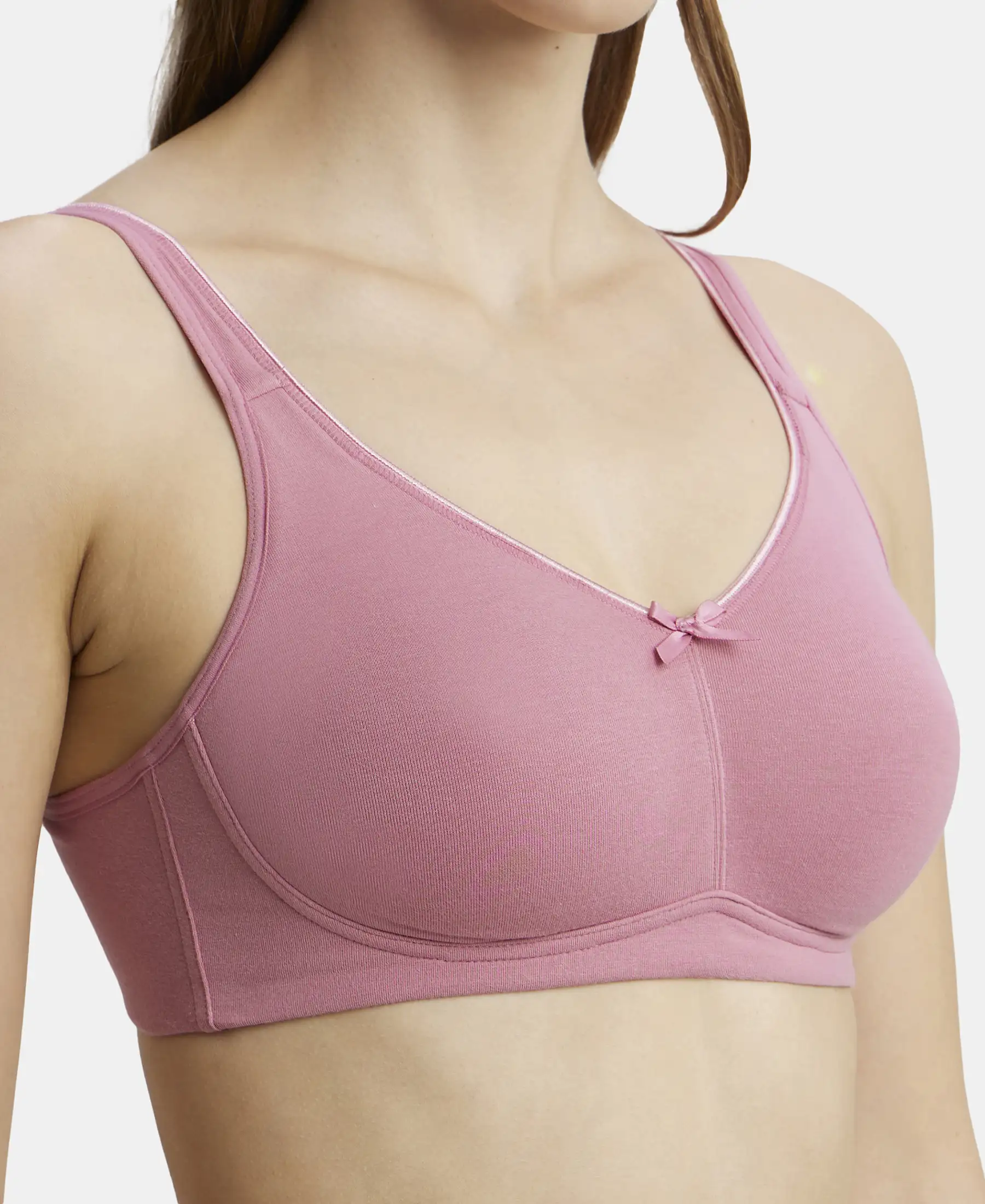 Wirefree Non Padded Plus Size Super Combed Cotton Elastane Stretch Full Coverage Everyday Bra with Concealed Shaper Panel - Heather Rose - Image 6