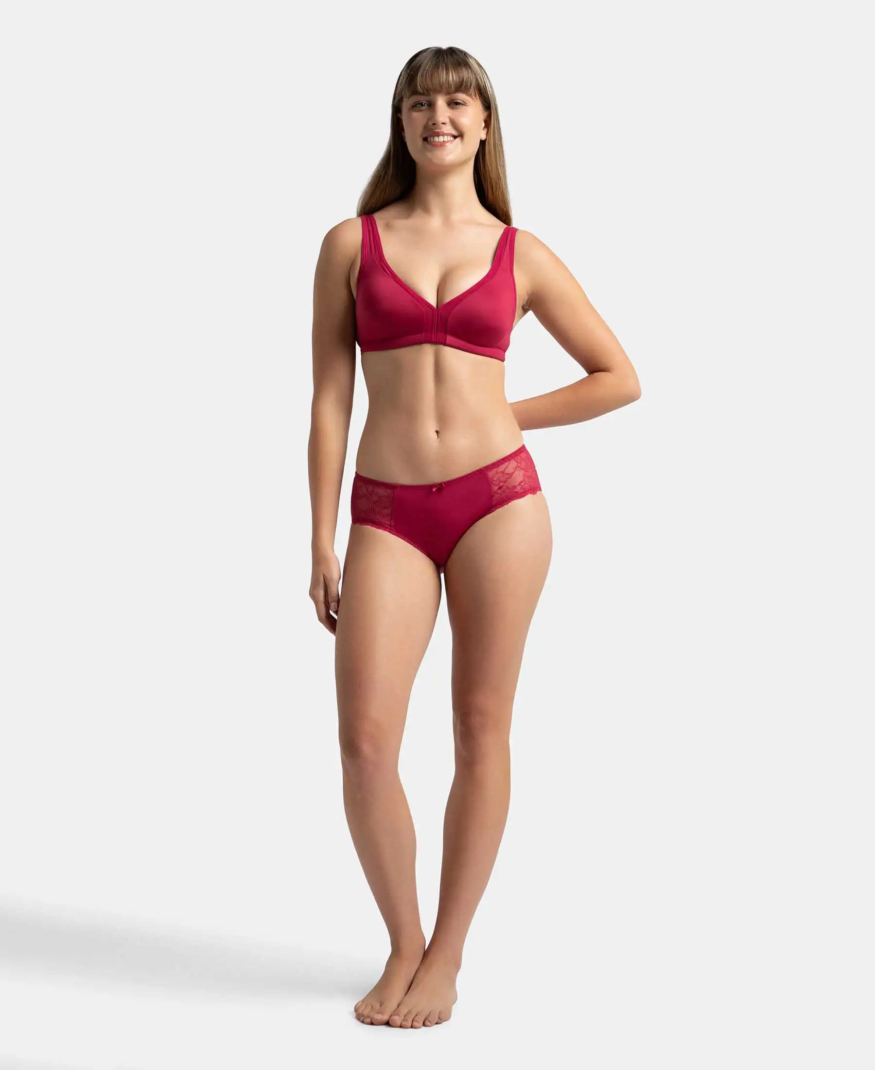Wirefree Non Padded Soft Touch Microfiber Elastane Stretch Full Coverage Everyday Bra with Stylised Mesh Panel - Anemone - Image 4