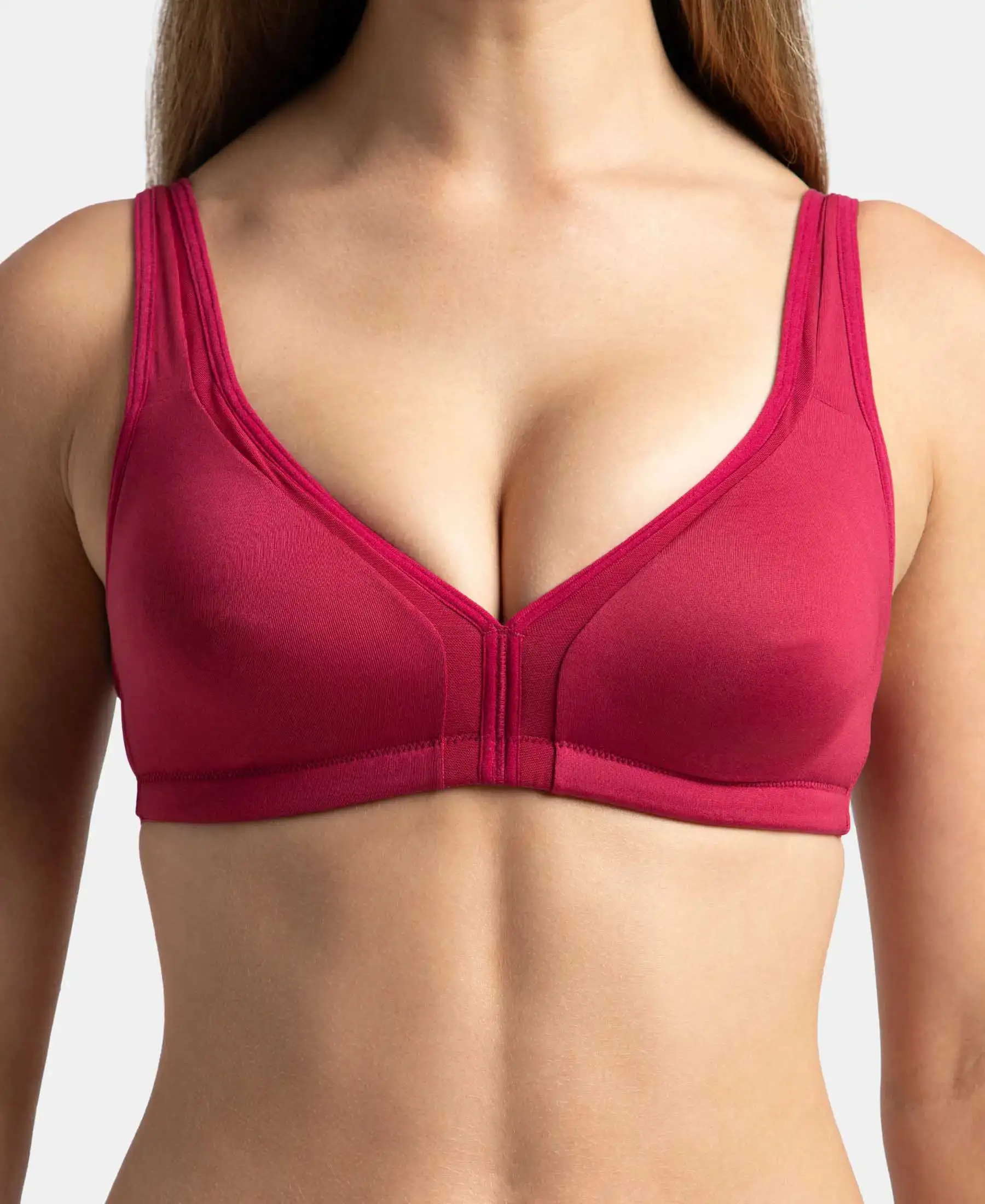 Wirefree Non Padded Soft Touch Microfiber Elastane Stretch Full Coverage Everyday Bra with Stylised Mesh Panel - Anemone - Image 7