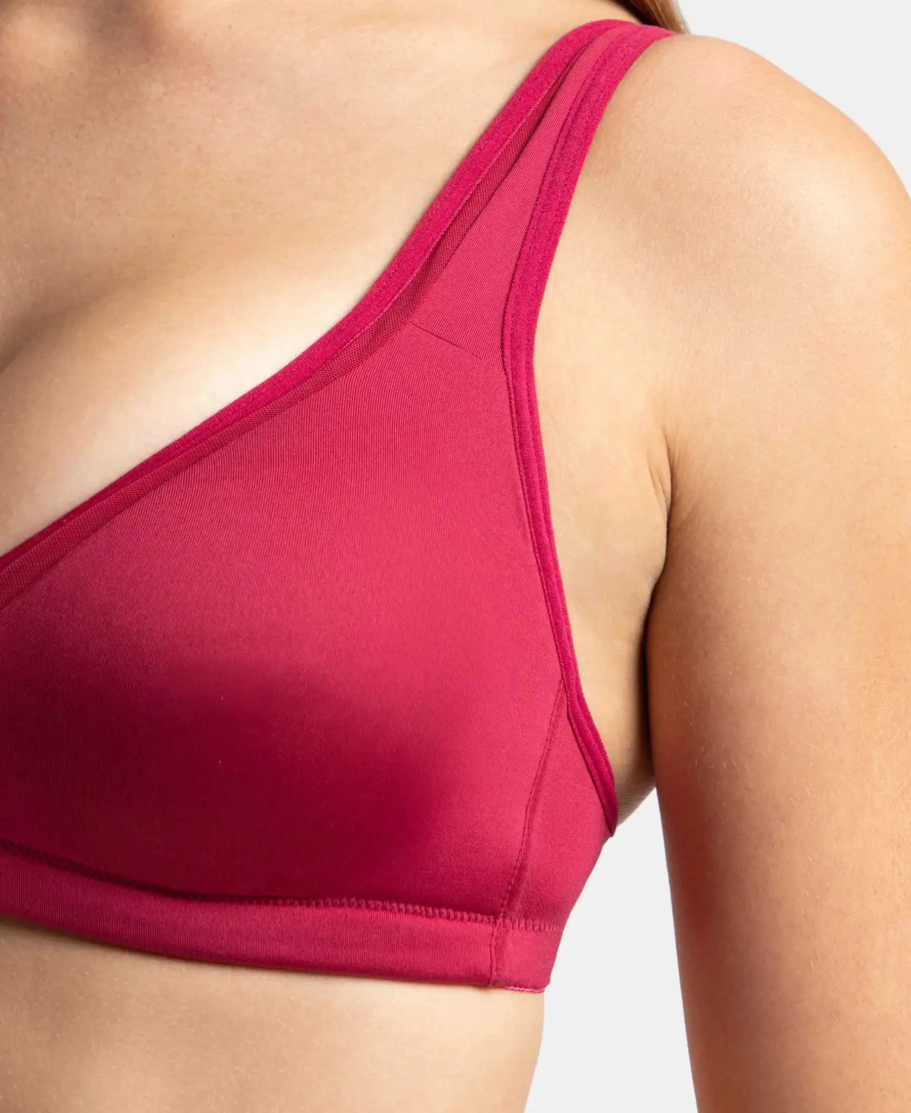 Wirefree Non Padded Soft Touch Microfiber Elastane Stretch Full Coverage Everyday Bra with Stylised Mesh Panel - Anemone - Image 9