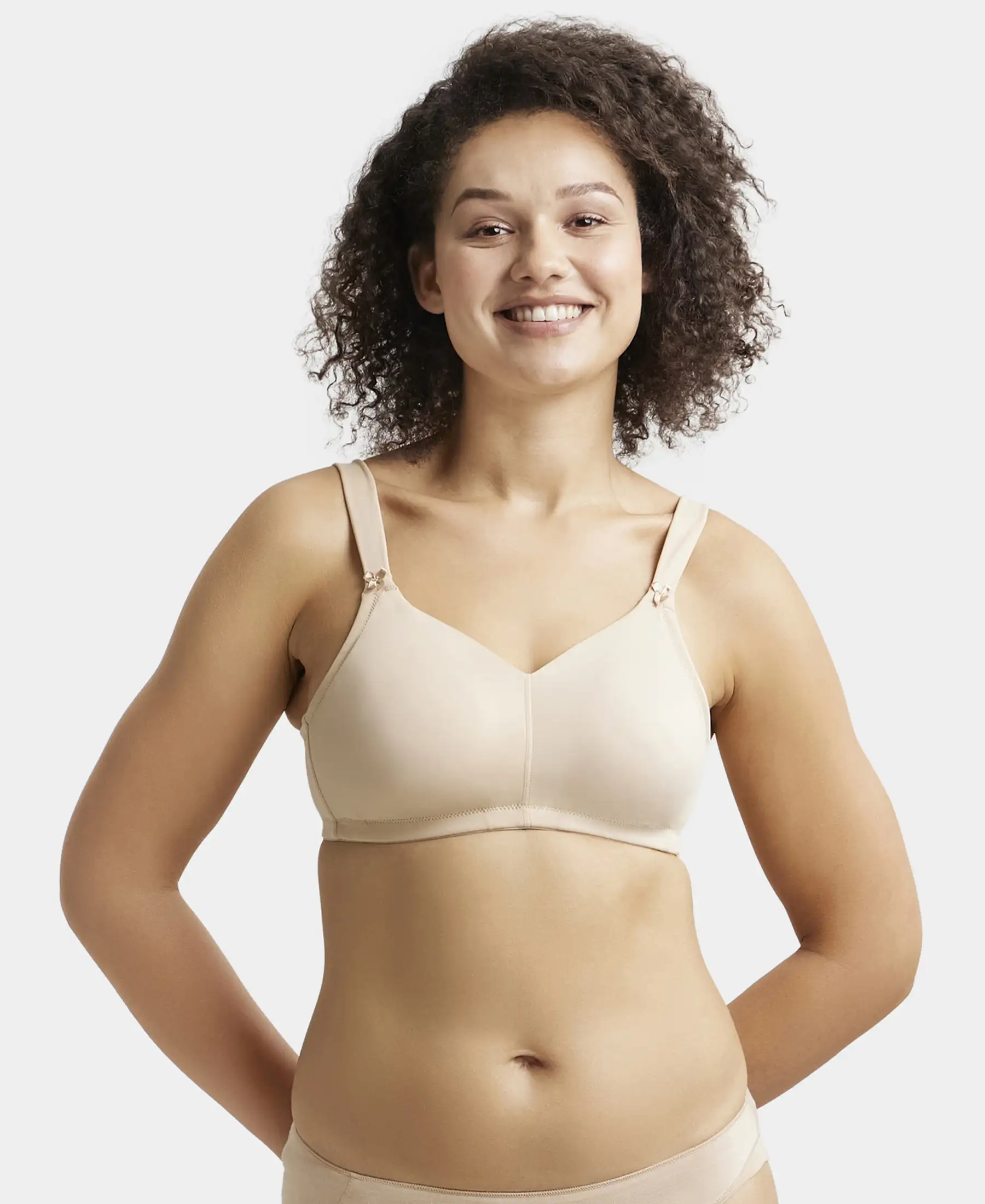 Wirefree Non Padded Soft Touch Microfiber Elastane Stretch Full Coverage Minimizer Bra with Broad Cushioned Fabric Strap - Light Skin