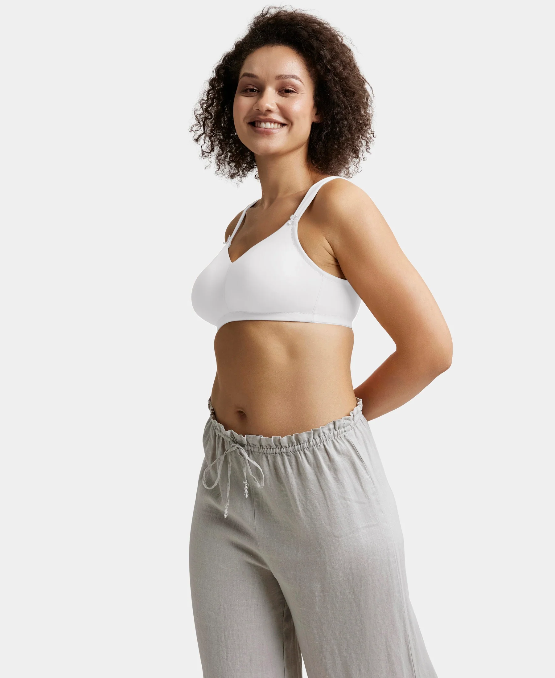 Wirefree Non Padded Soft Touch Microfiber Elastane Stretch Full Coverage Minimizer Bra with Broad Cushioned Fabric Strap - White - Image 5