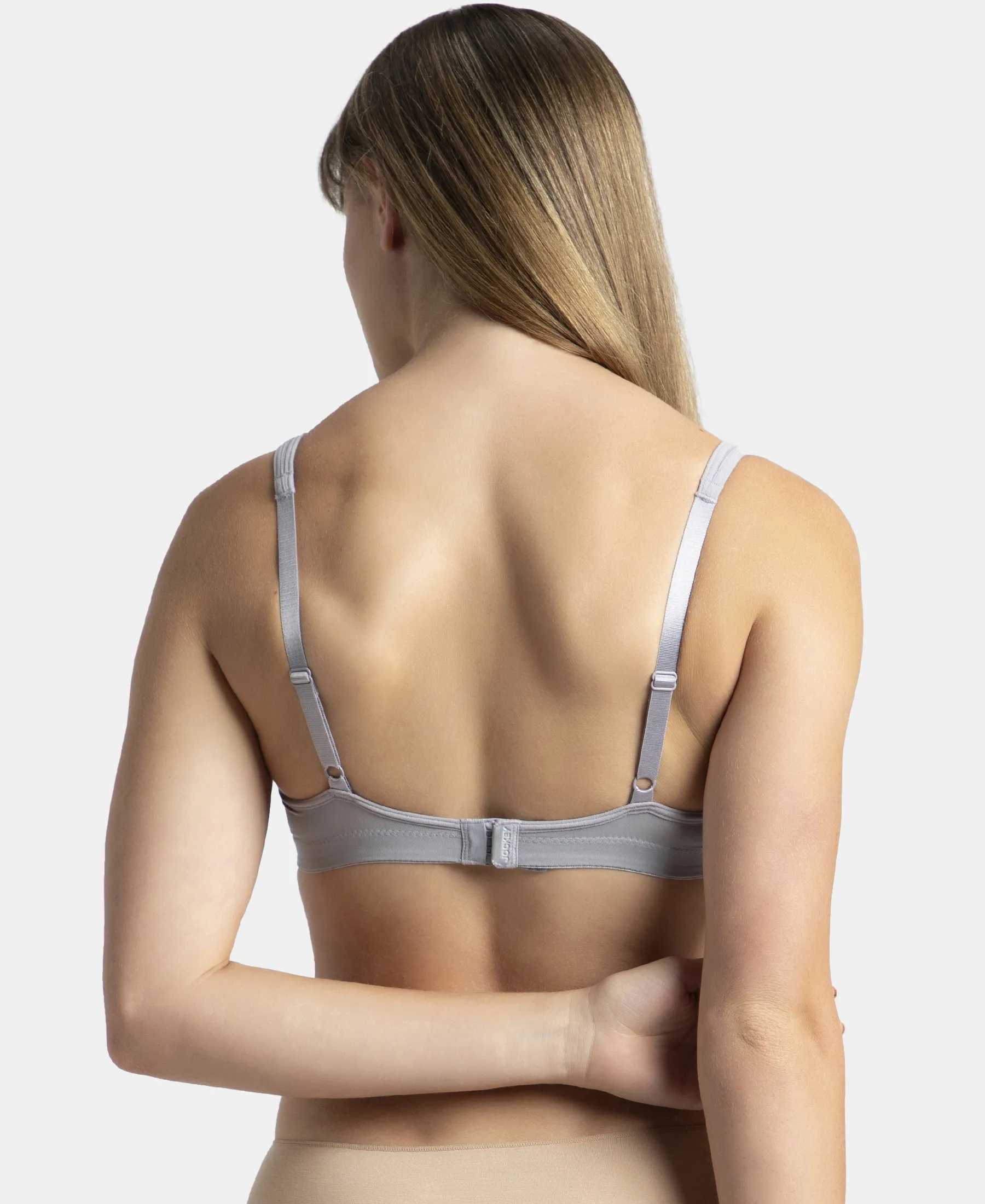 Wirefree Non Padded Soft Touch Microfiber Elastane Stretch Full Coverage Everyday Bra with Stylised Mesh Panel - Lilac Grey - Image 3